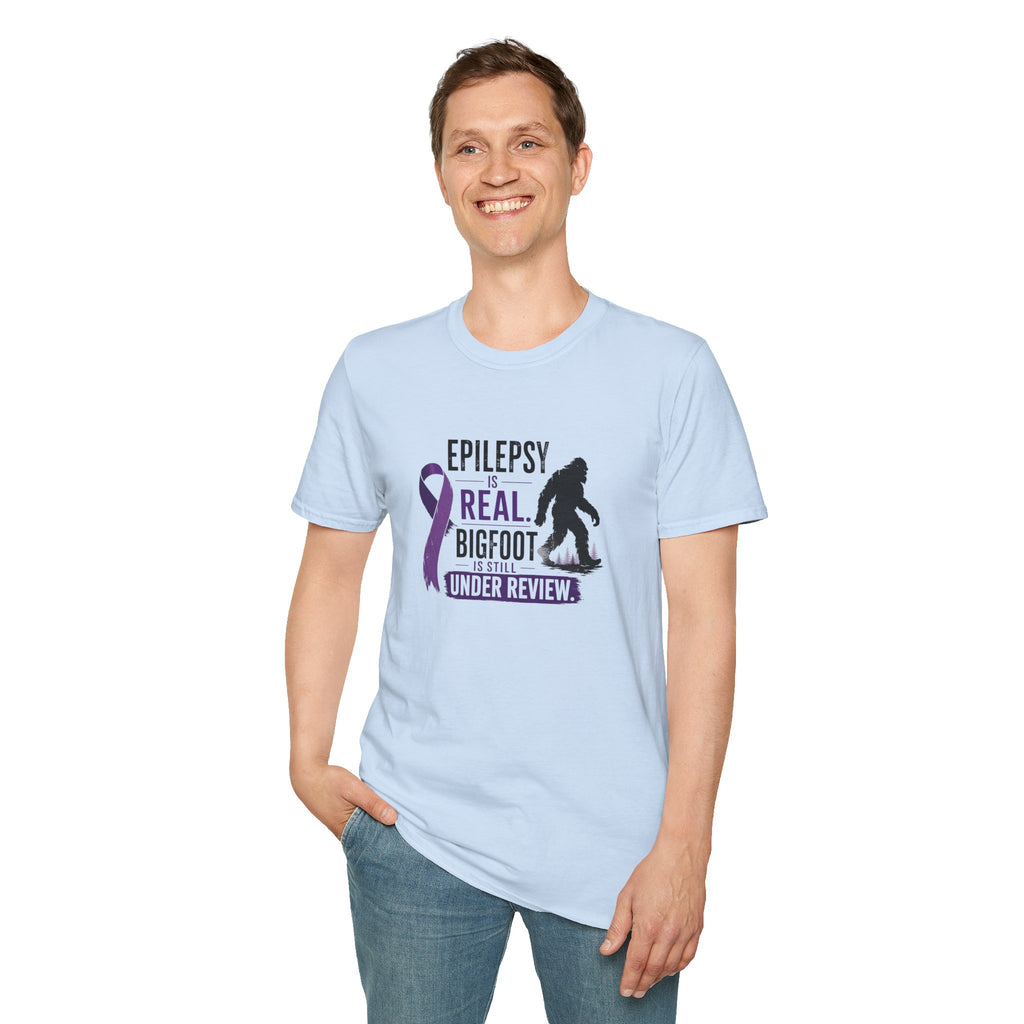 Epilepsy Awareness T-Shirt — "Epilepsy is Real" Purple Ribbon Bigfoot Design