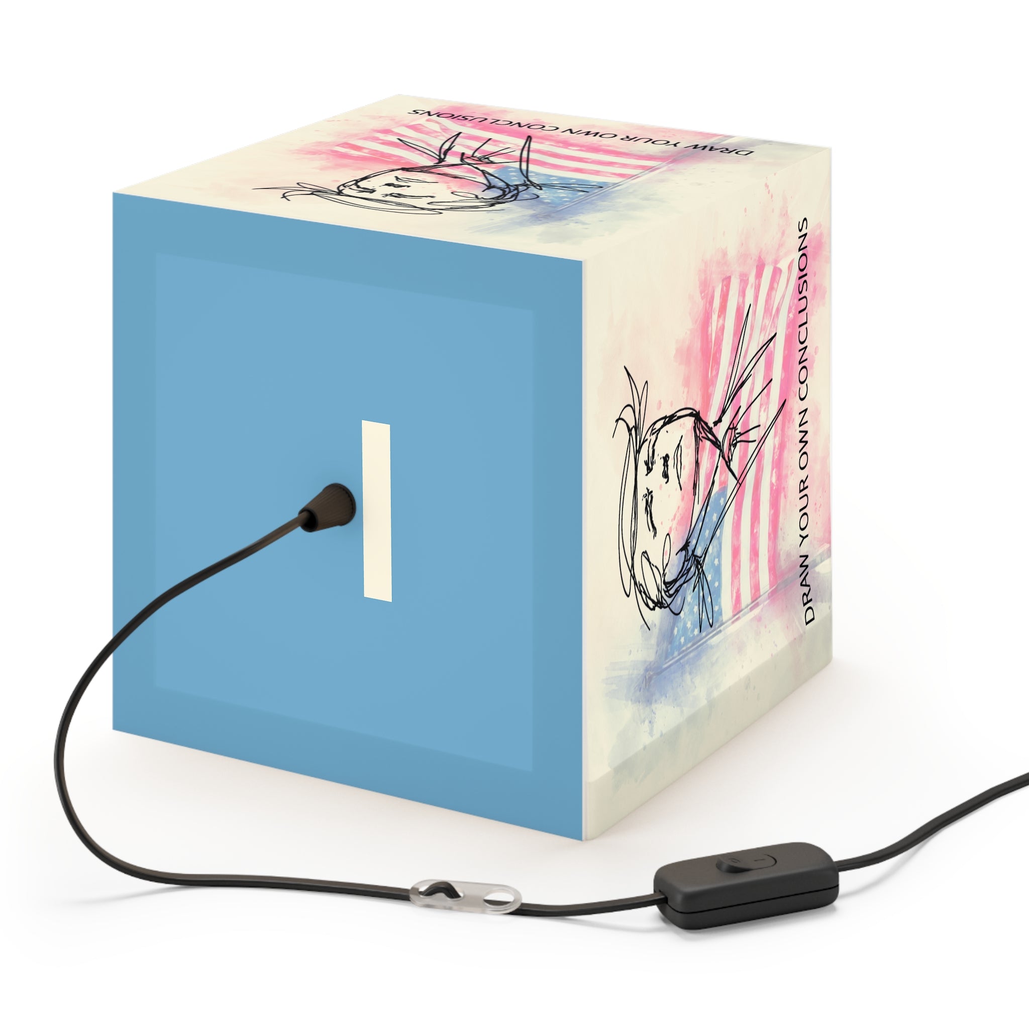Draw Your Own Conclusions Patriotic Cube Lamp – Watercolor Flag Accent Light