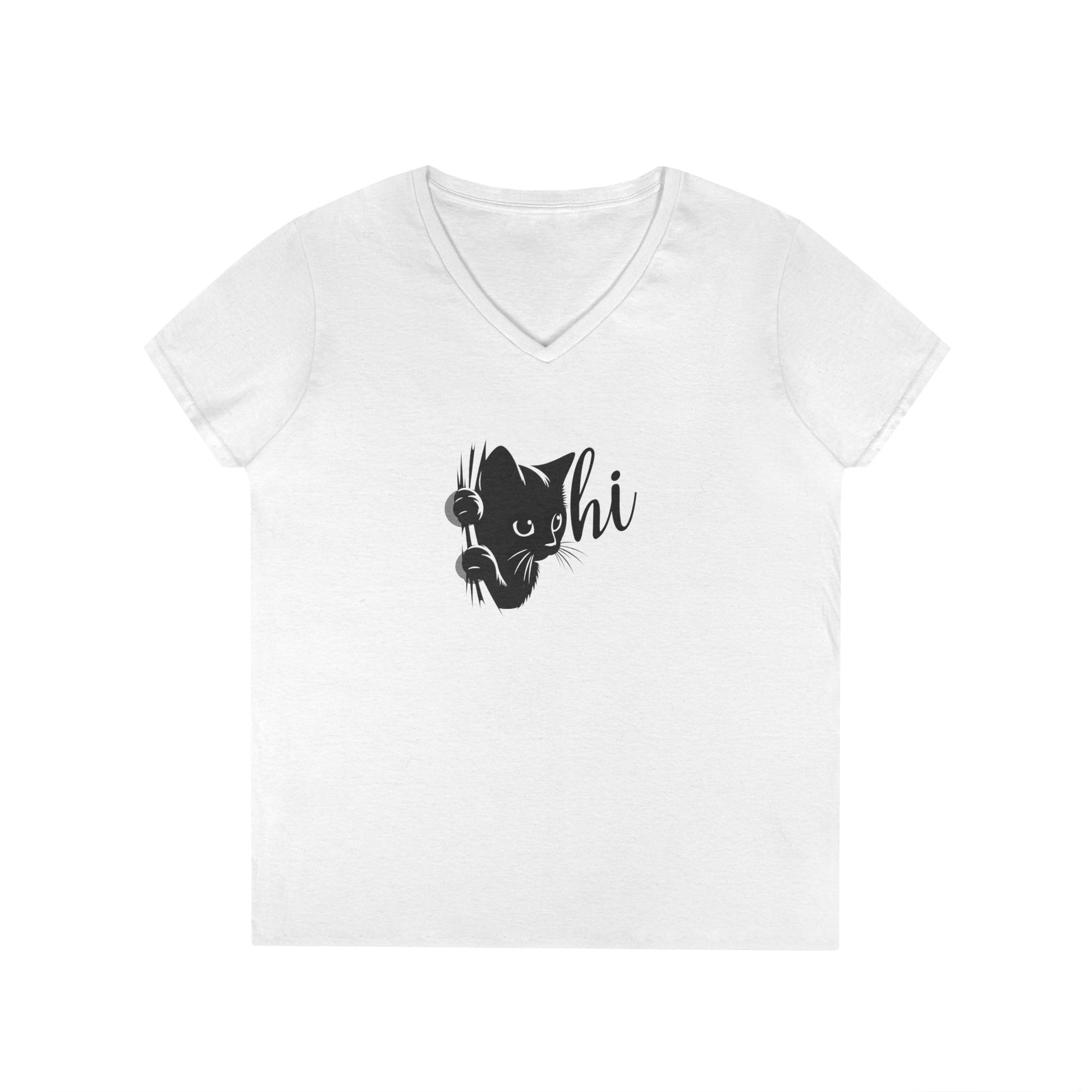 Cute Cat V-Neck T-Shirt - Casual Tee for Cat Lovers