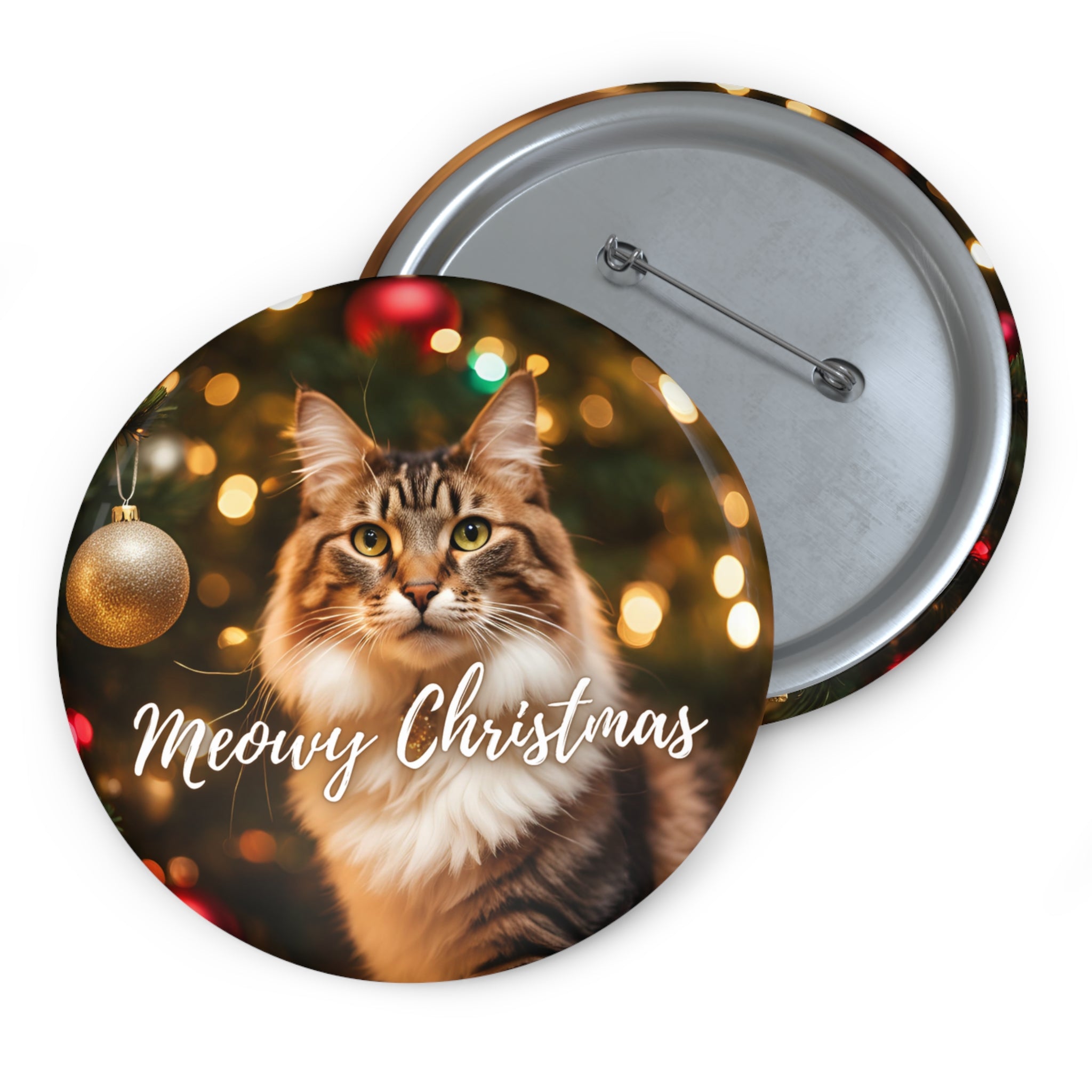 Photo depicting the ​Meowy Christmas Pin Buttons from EpiAl's Shop.