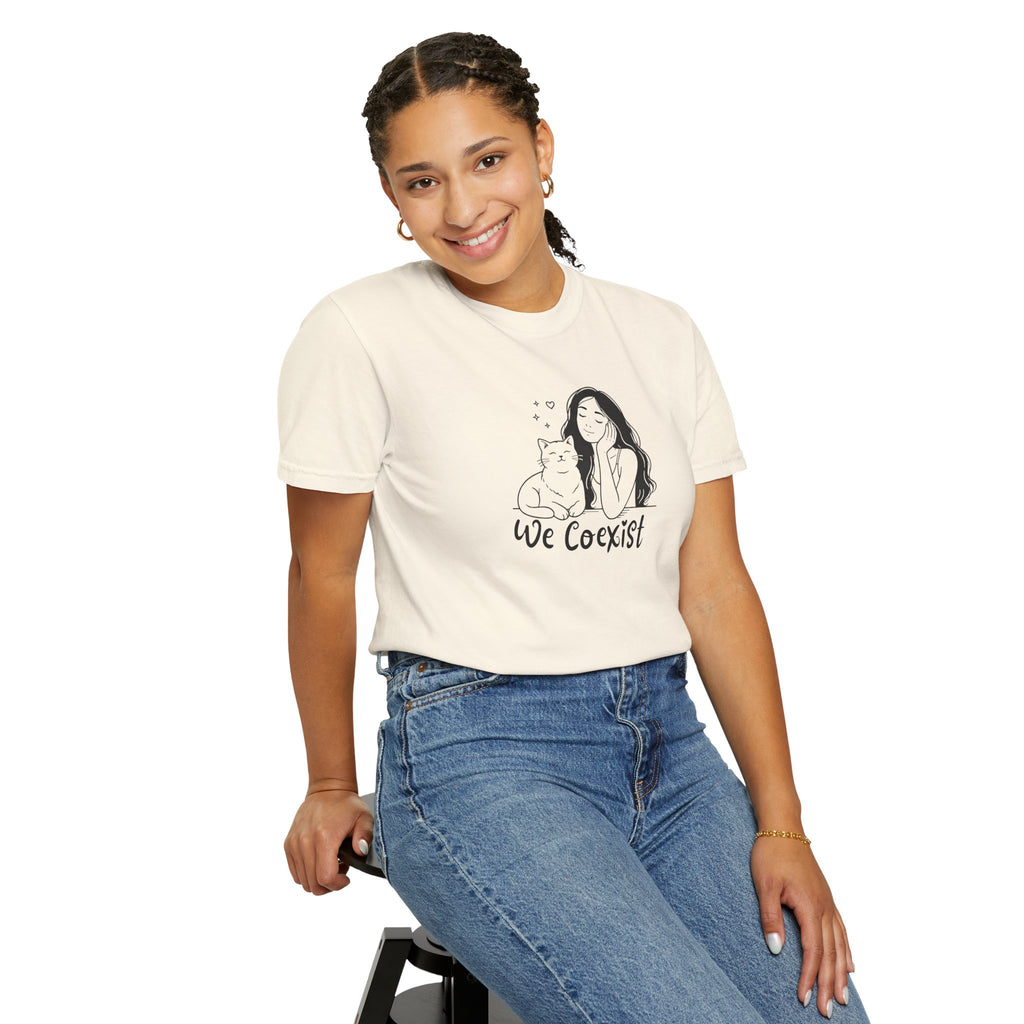 We Coexist T-Shirt – Minimalist Cat Lover Graphic Tee