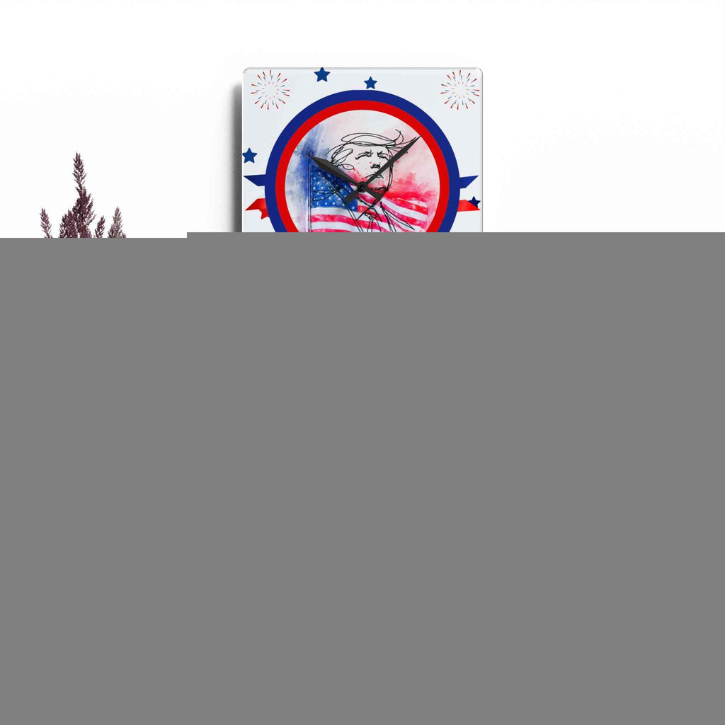 Patriotic Sketch Portrait Acrylic Wall Clock – American Flag Watercolor Clock