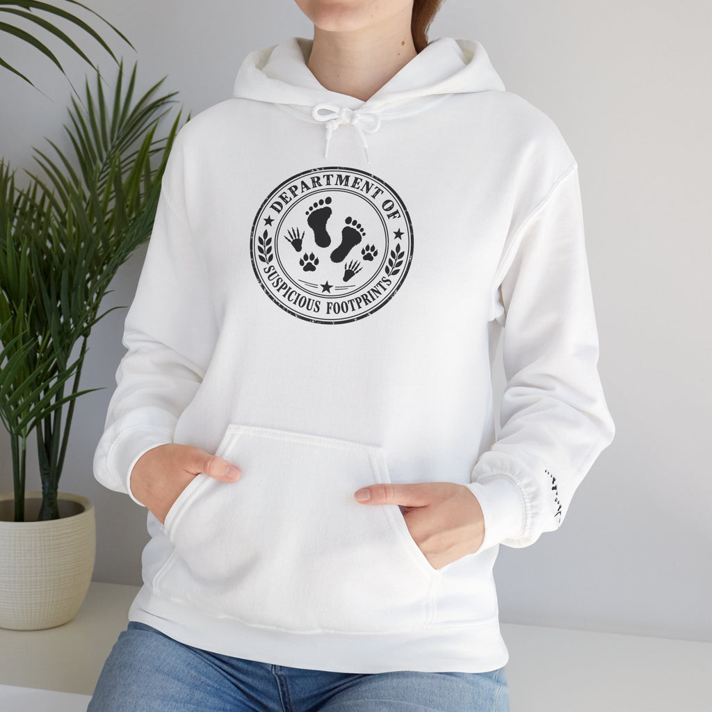 Department of Suspicious Footprints Hoodie | Bigfoot, Raccoon & Cat Cryptid Sweatshirt