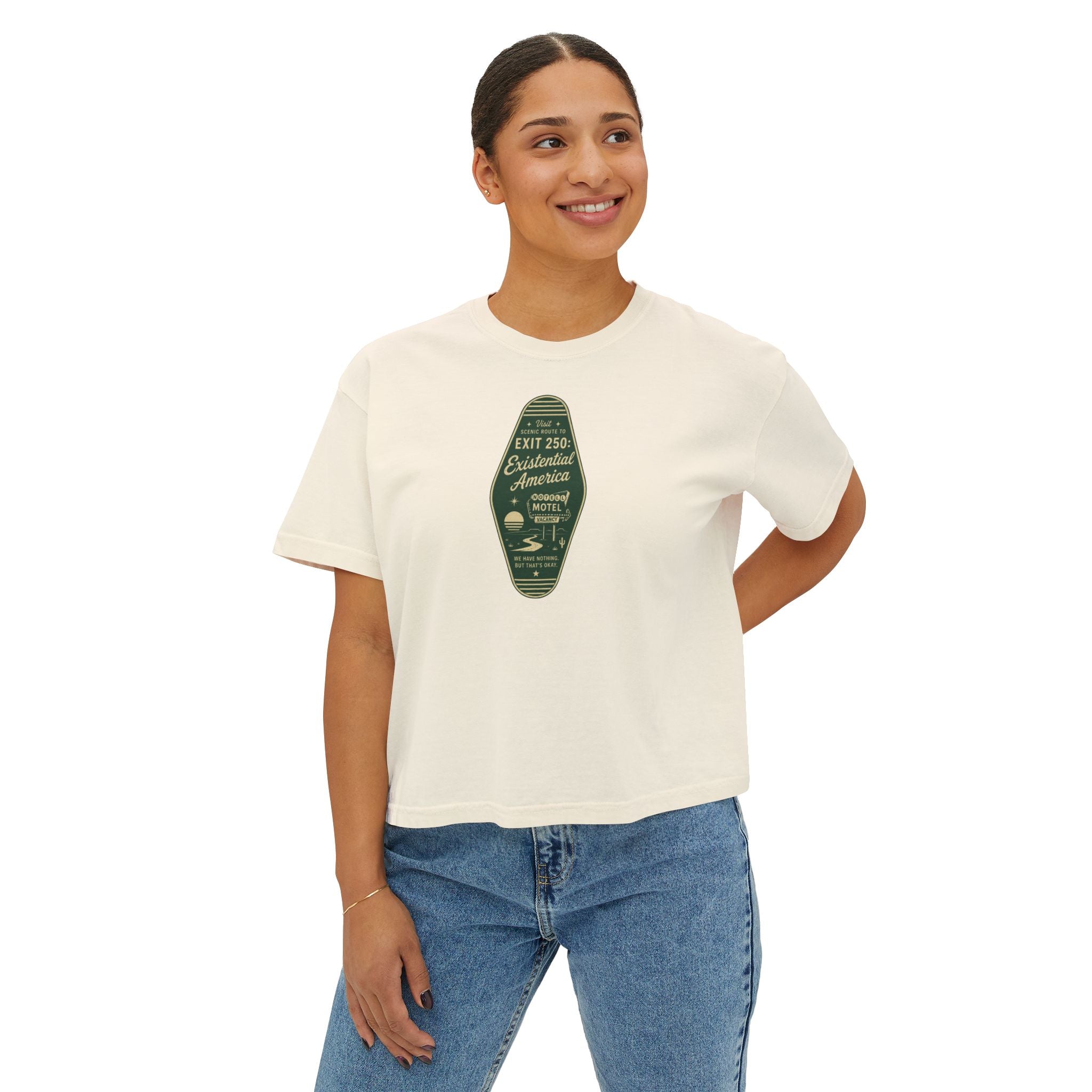 Exit 250 Existential America Cropped T-Shirt | Vintage Motel Graphic Tee