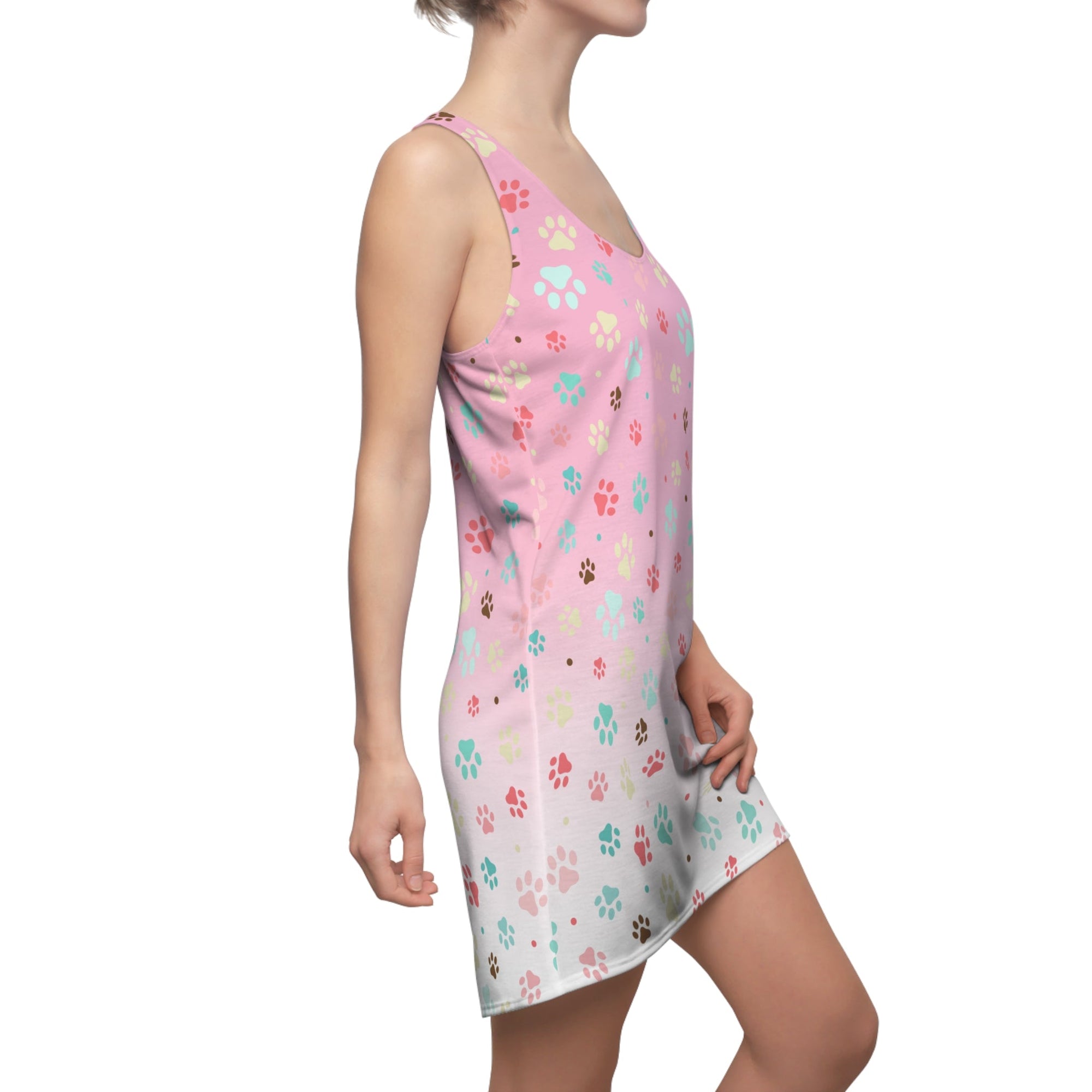 Cute Pink Paw Print Racerback Dress for Pet Lovers Printify