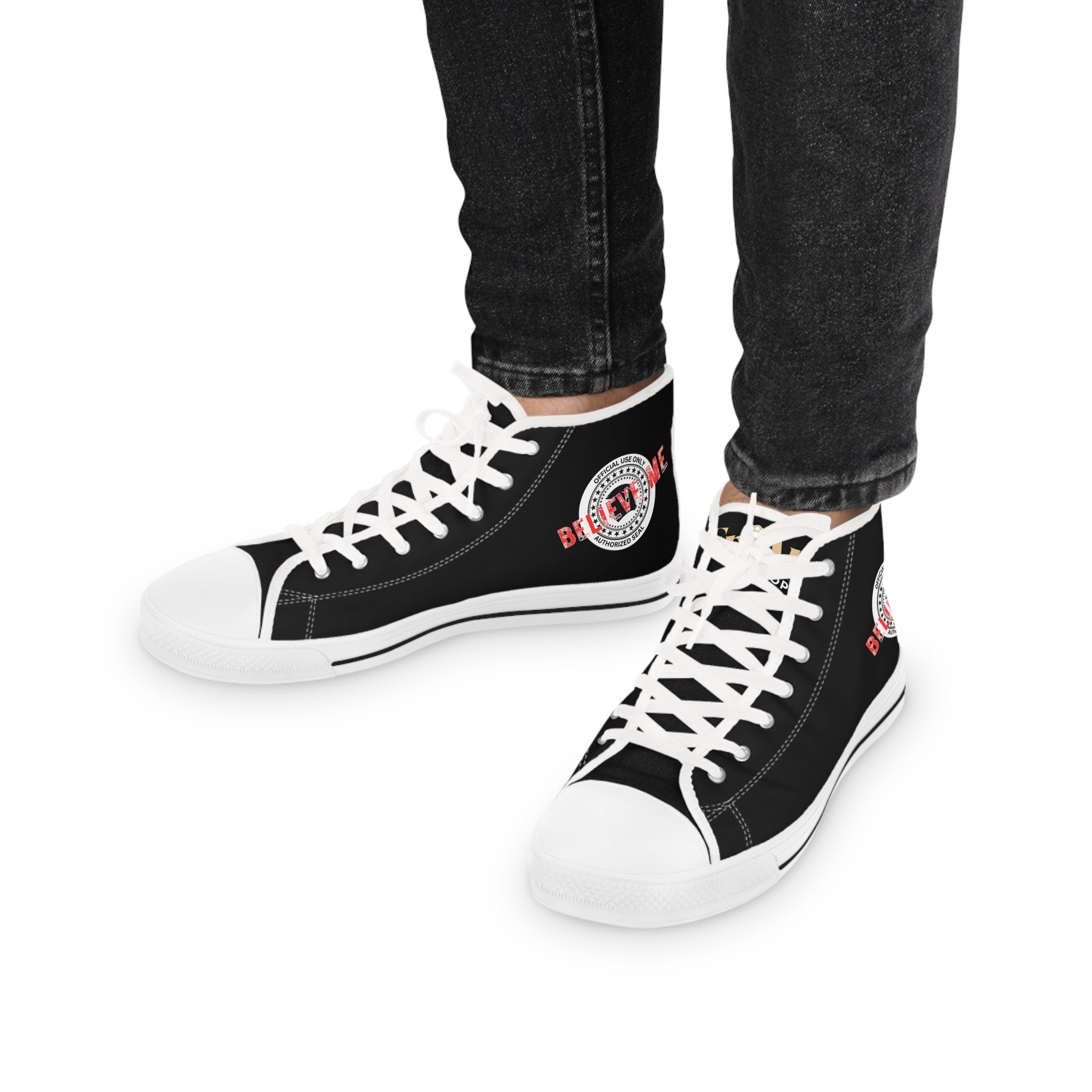 Believe Me Men’s High-Top Sneakers – Political Parody Statement Shoes