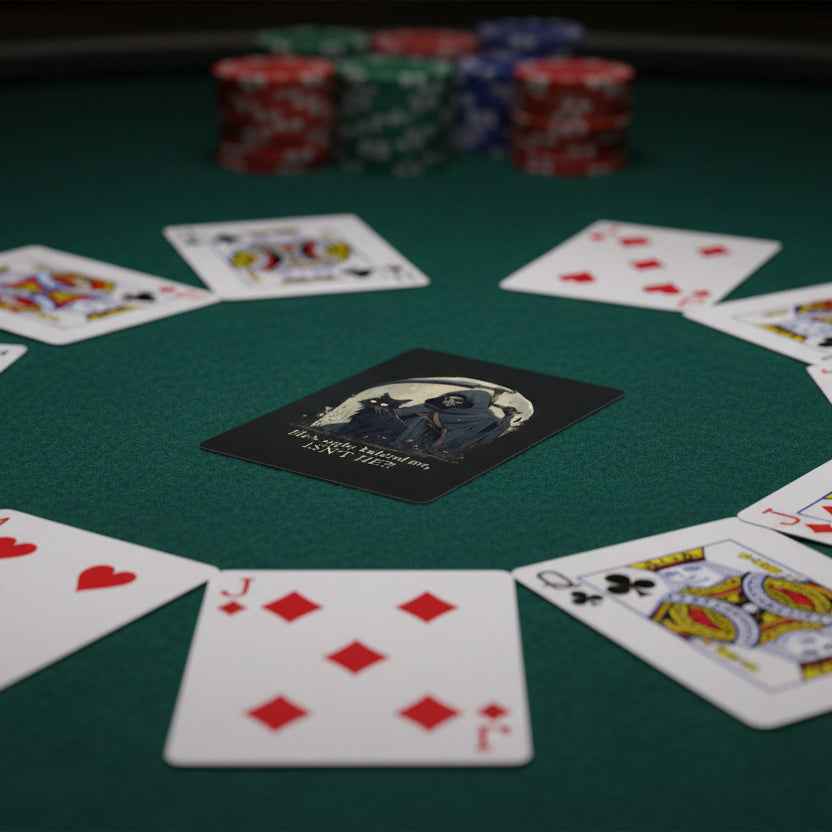 “He’s Right Behind Me, Isn’t He?” Black Cat Poker Playing Cards – Whimsical Dark Art Deck