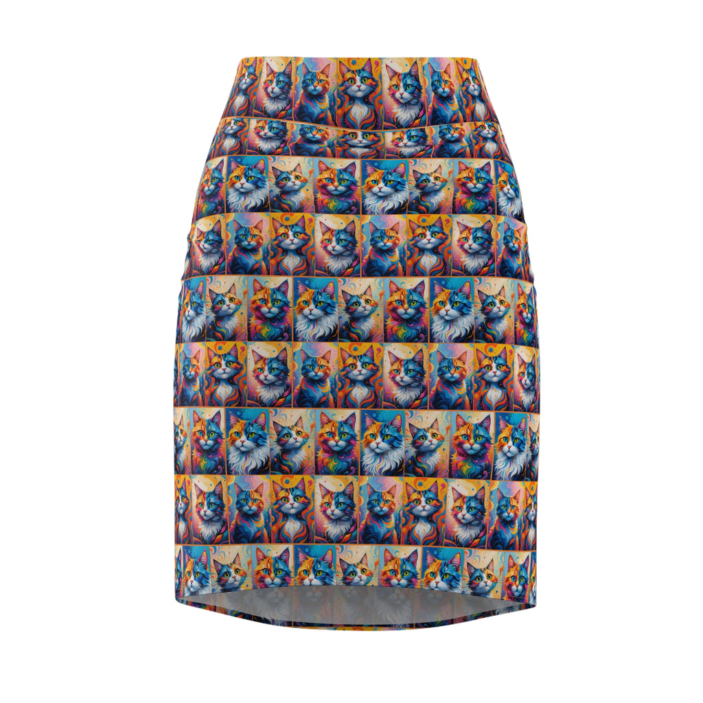 Colorful Painted Cats Print Women's Pencil Skirt