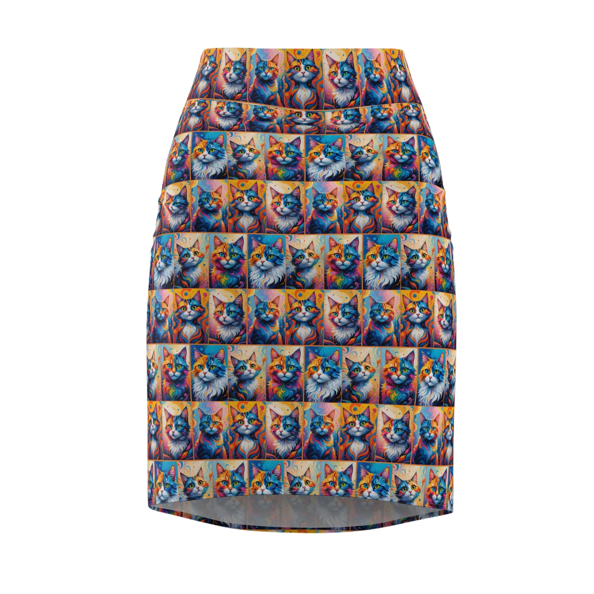 Colorful Painted Cats Print Women's Pencil Skirt