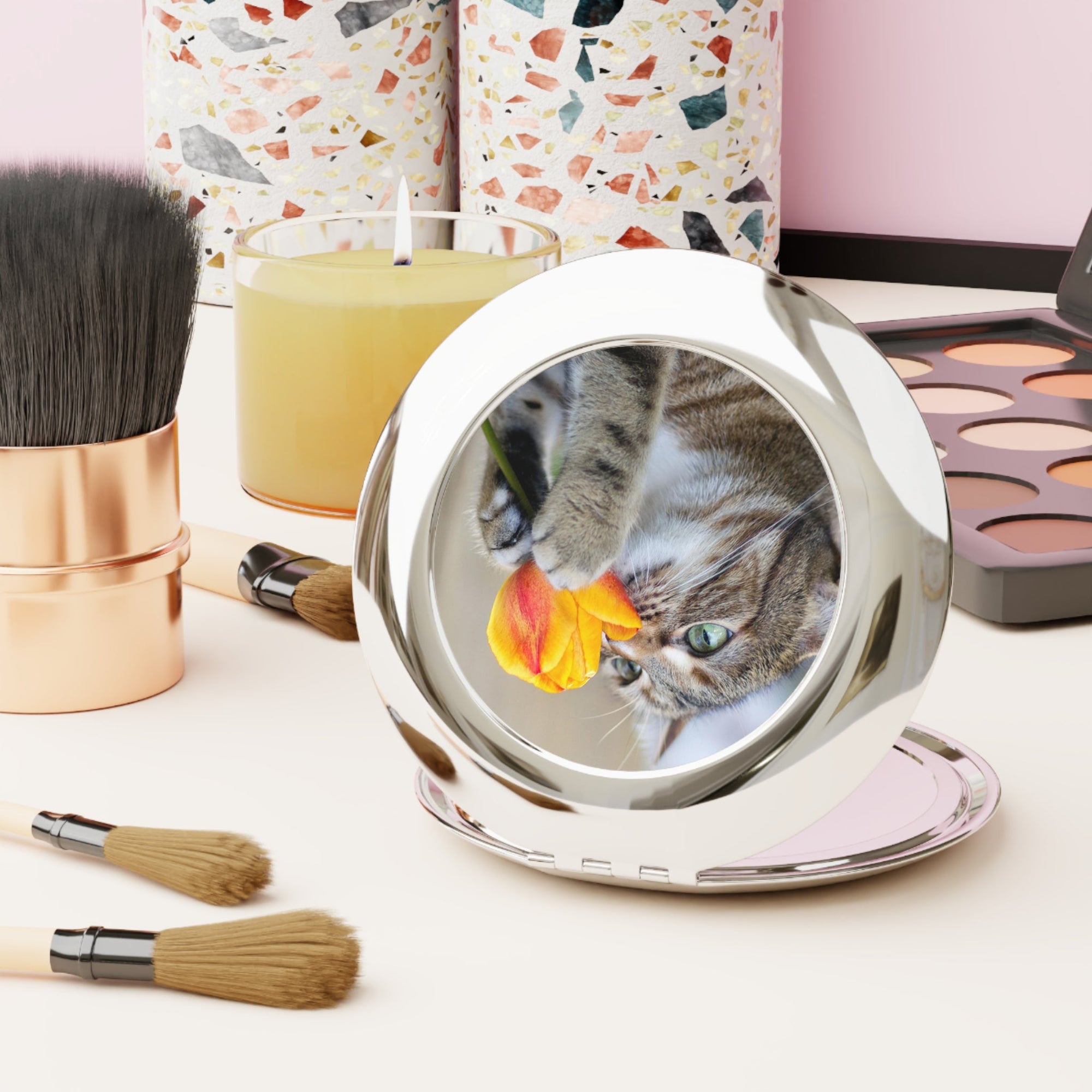 Cute Cat Compact Travel Mirror - Ideal Gift for Cat Lovers Printify