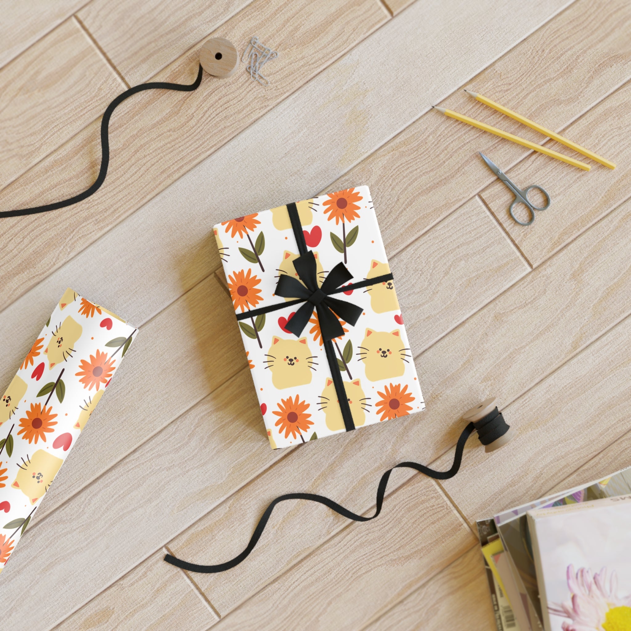 Flower Kitty Wrapping Paper – Cute Cat Gift Wrap