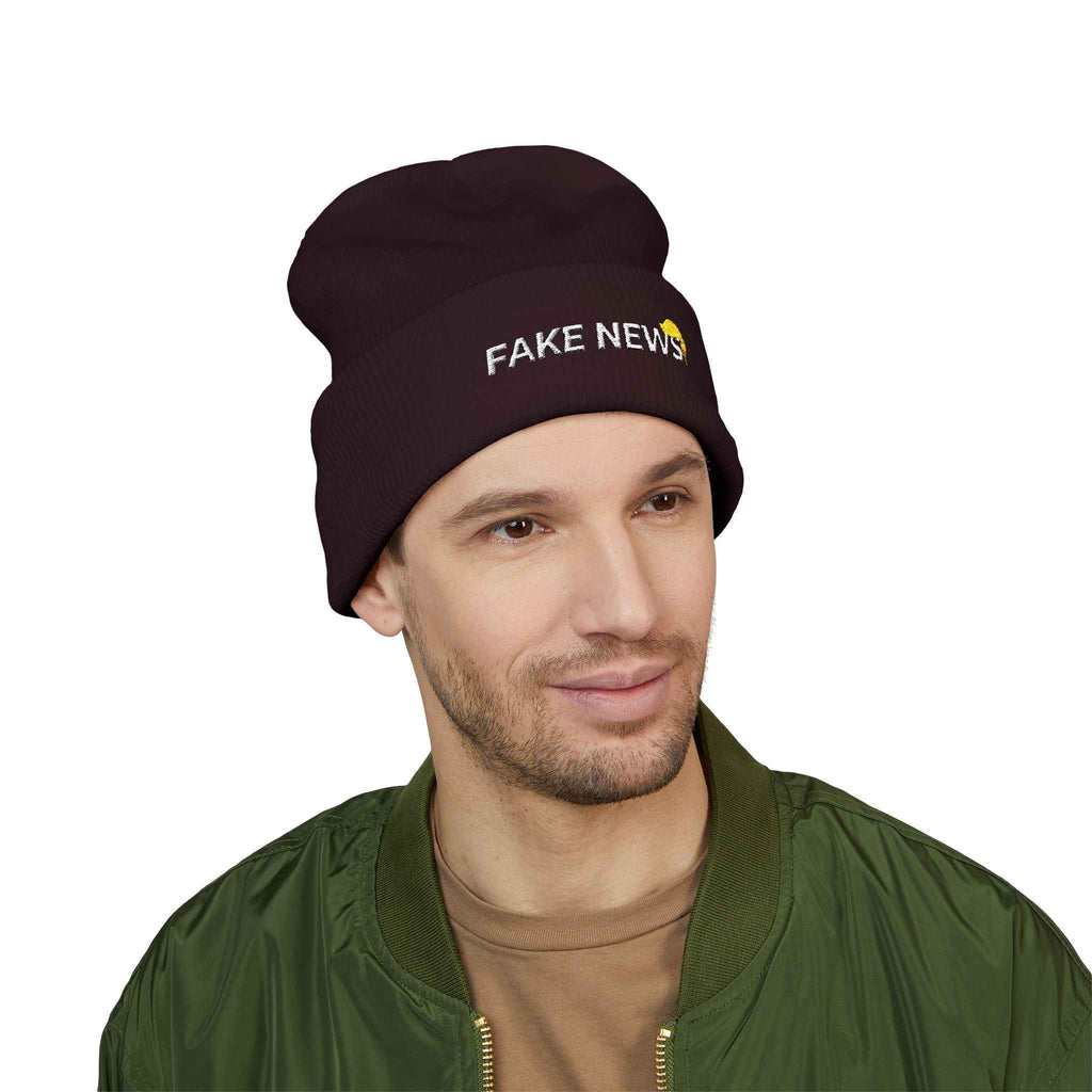 Fake News Embroidered Knit Beanie