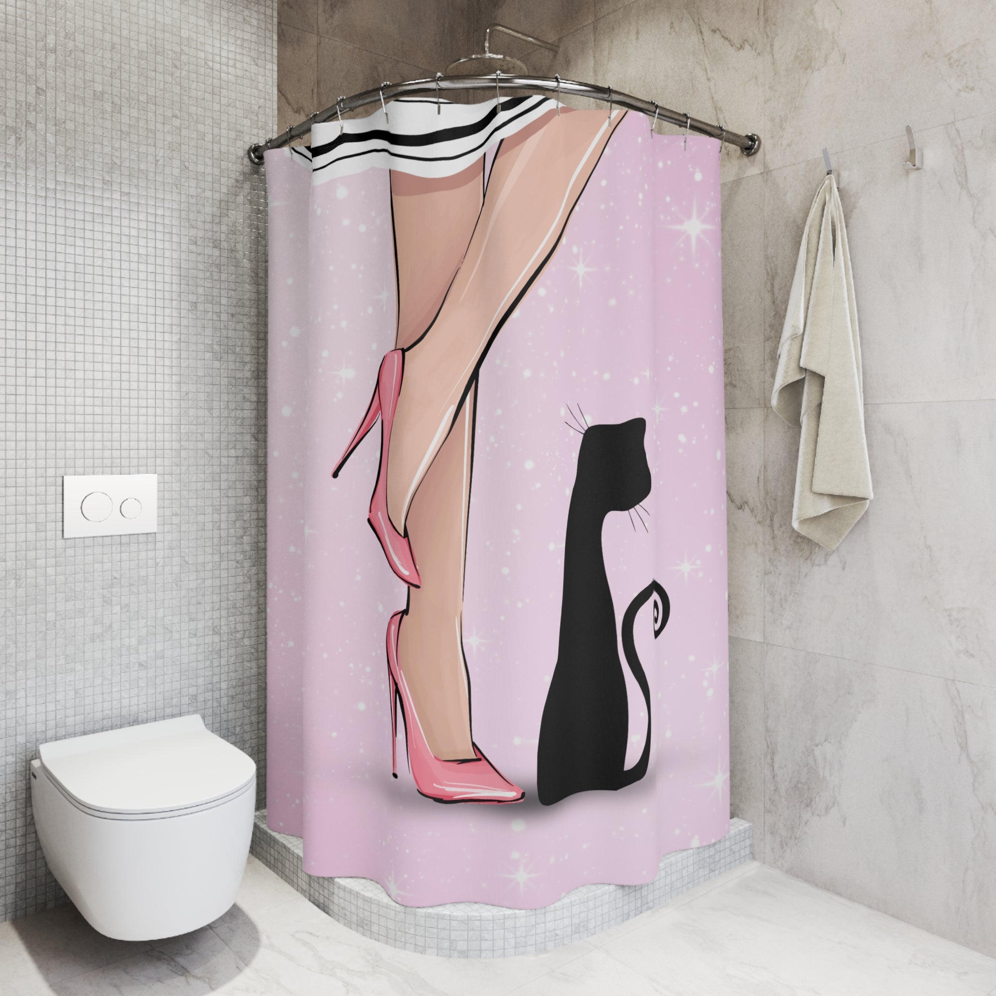 Chic Cat Lady Legs Shower Curtain, Casual Bathroom Decor