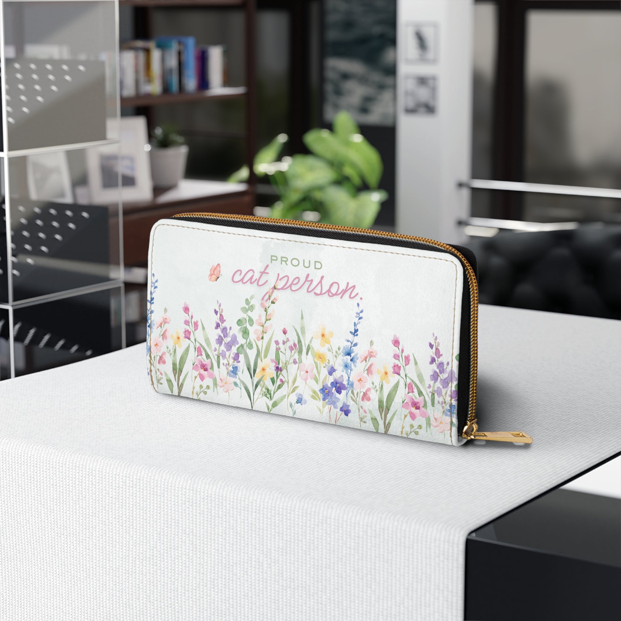Proud Cat Person Floral Zip Wallet