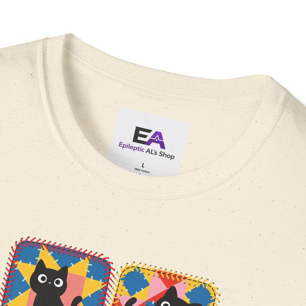Patchwork Black Cats T-Shirt | Colorful Quilt Cat Lover Graphic Tee