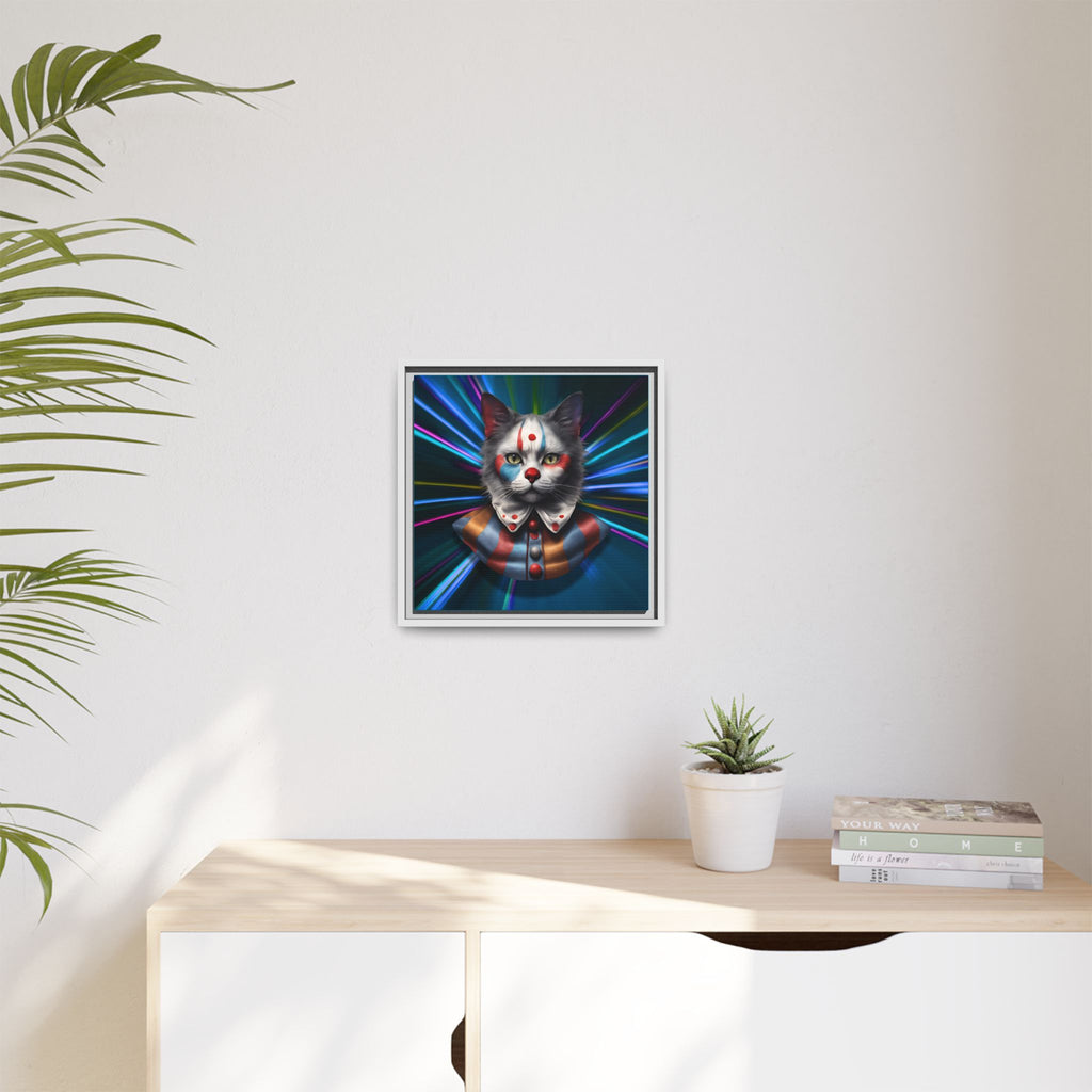 Colorful Cat Clown Framed Canvas Art – Quirky Home Decor for Pet Lovers