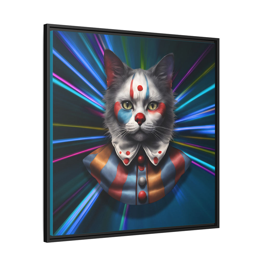Colorful Cat Clown Framed Canvas Art – Quirky Home Decor for Pet Lovers
