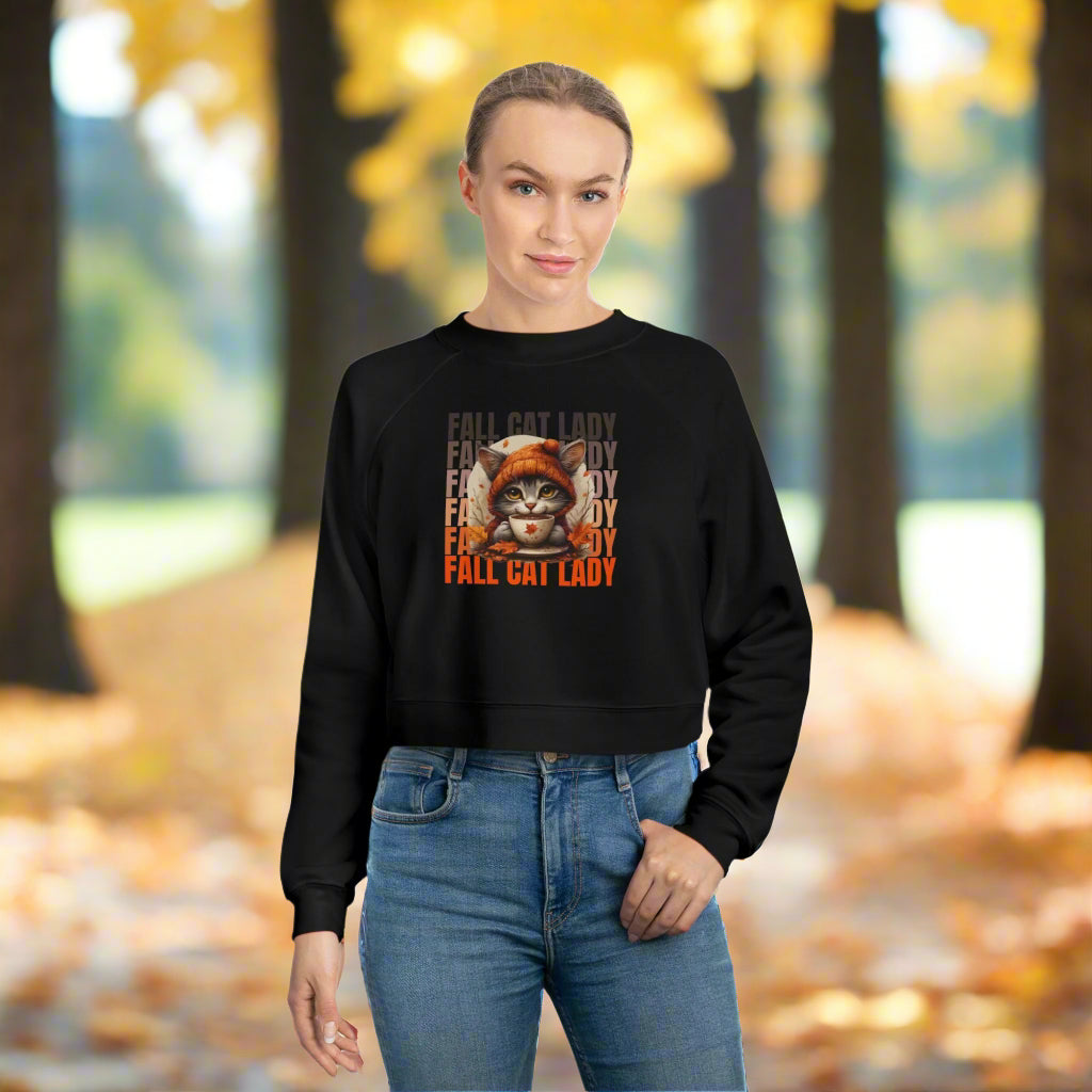 Fall Cat Lady Cropped Pullover | Cozy Women's Sweatshirt