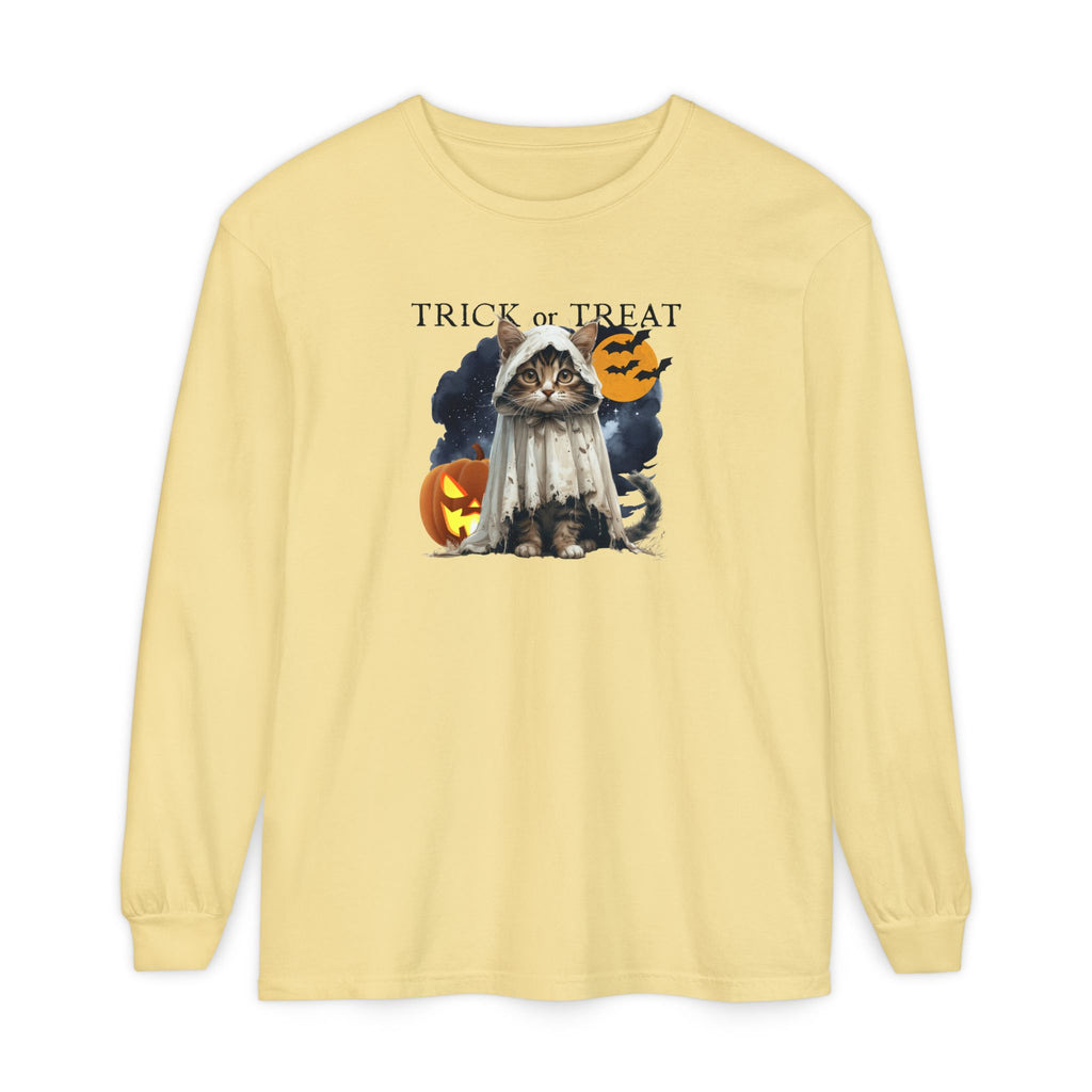 Halloween Cat Long Sleeve Tee, Unisex Spooky Shirt