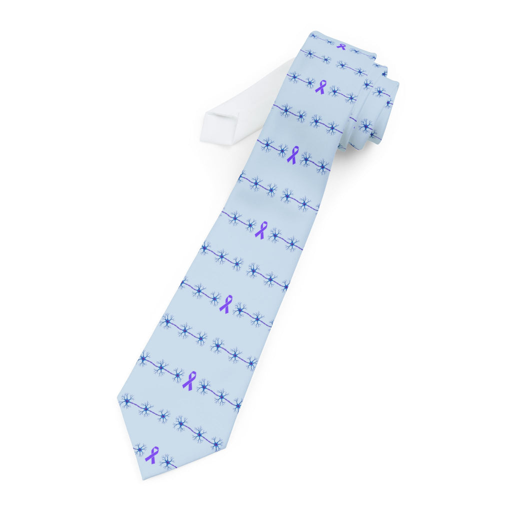 Epilepsy Awareness Necktie – Purple Ribbon & Neuron Pattern on Light Blue