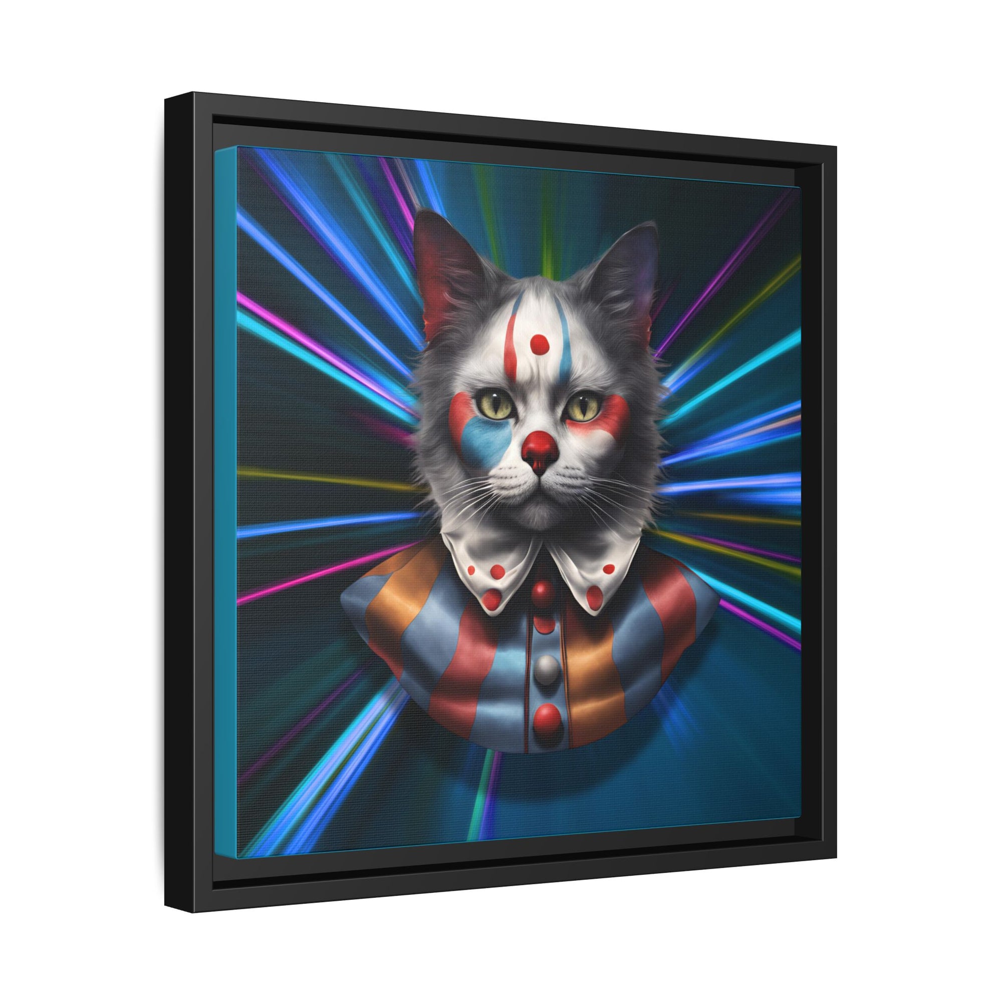 Colorful Cat Clown Framed Canvas Art – Quirky Home Decor for Pet Lovers