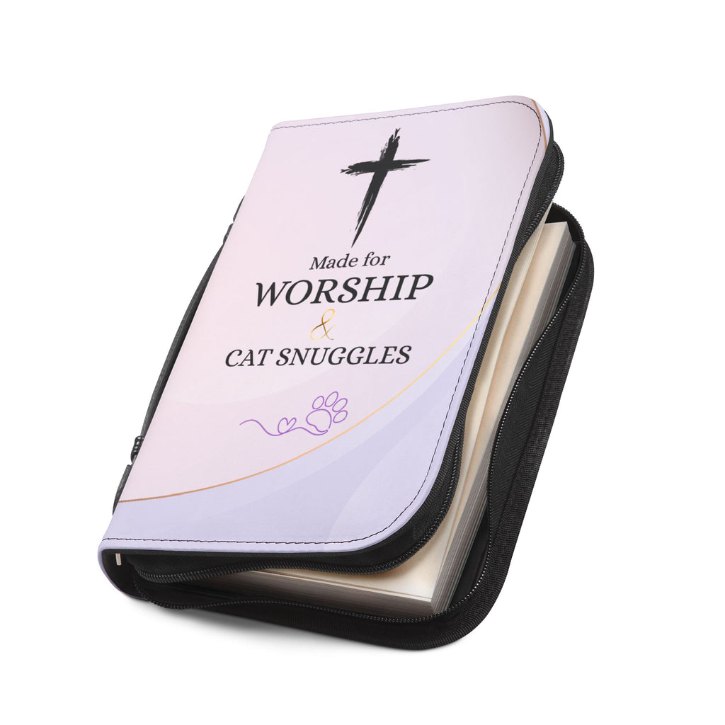 Made for Worship & Cat Snuggles Bible Cover | Christian Cat Lover Zippered Bible Case