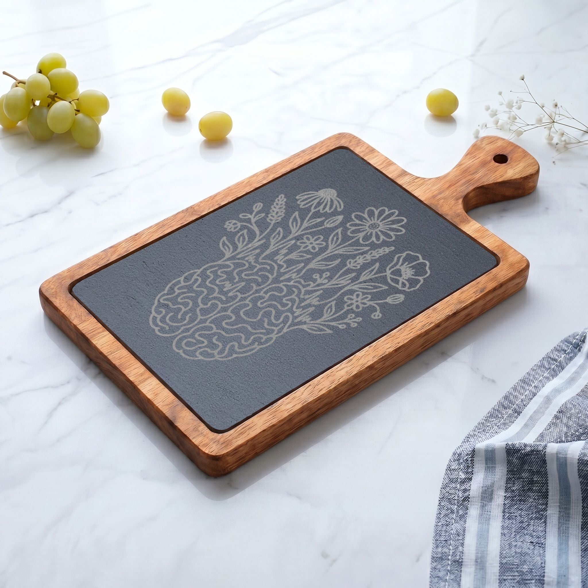 Electric Wildflower Epilepsy Awareness Acacia and Slate Charcuterie Board