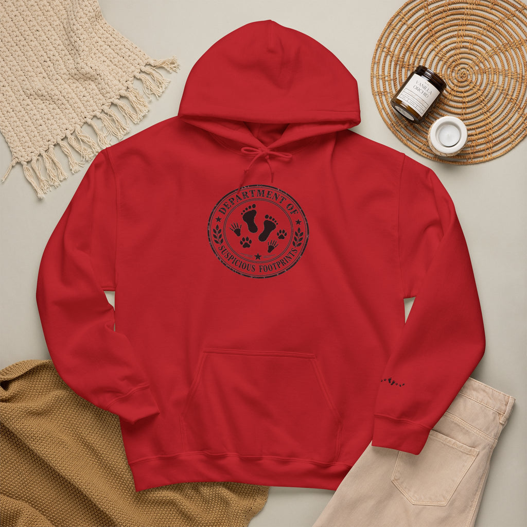 Department of Suspicious Footprints Hoodie | Bigfoot, Raccoon & Cat Cryptid Sweatshirt