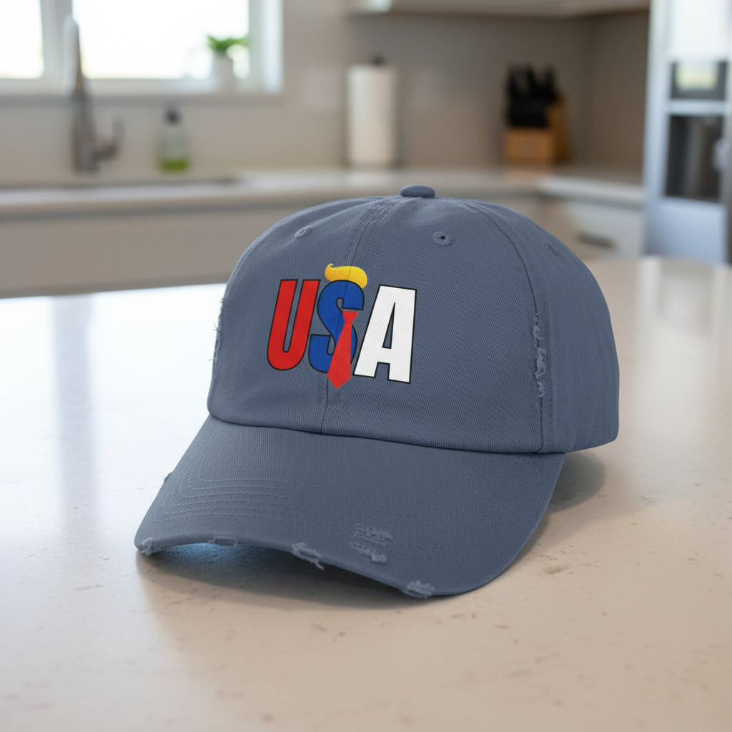 Unisex Trendy Distressed USA Cap
