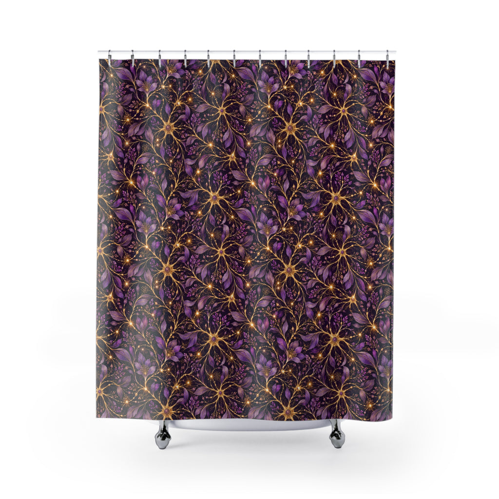 Beautifully Miswired Purple & Gold Neuron Shower Curtain | Epilepsy Awareness Bathroom Decor
