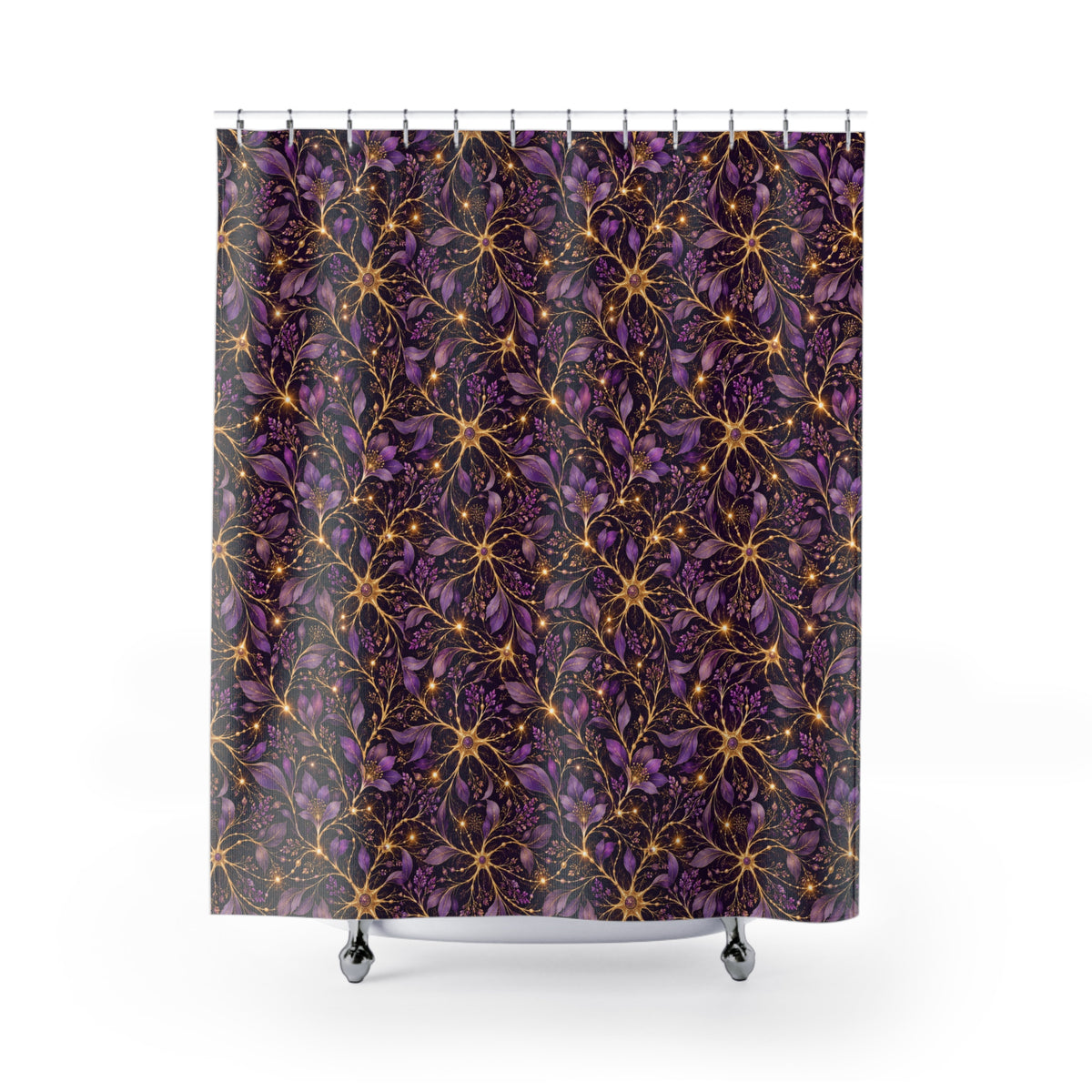 Beautifully Miswired Purple & Gold Neuron Shower Curtain | Epilepsy Awareness Bathroom Decor