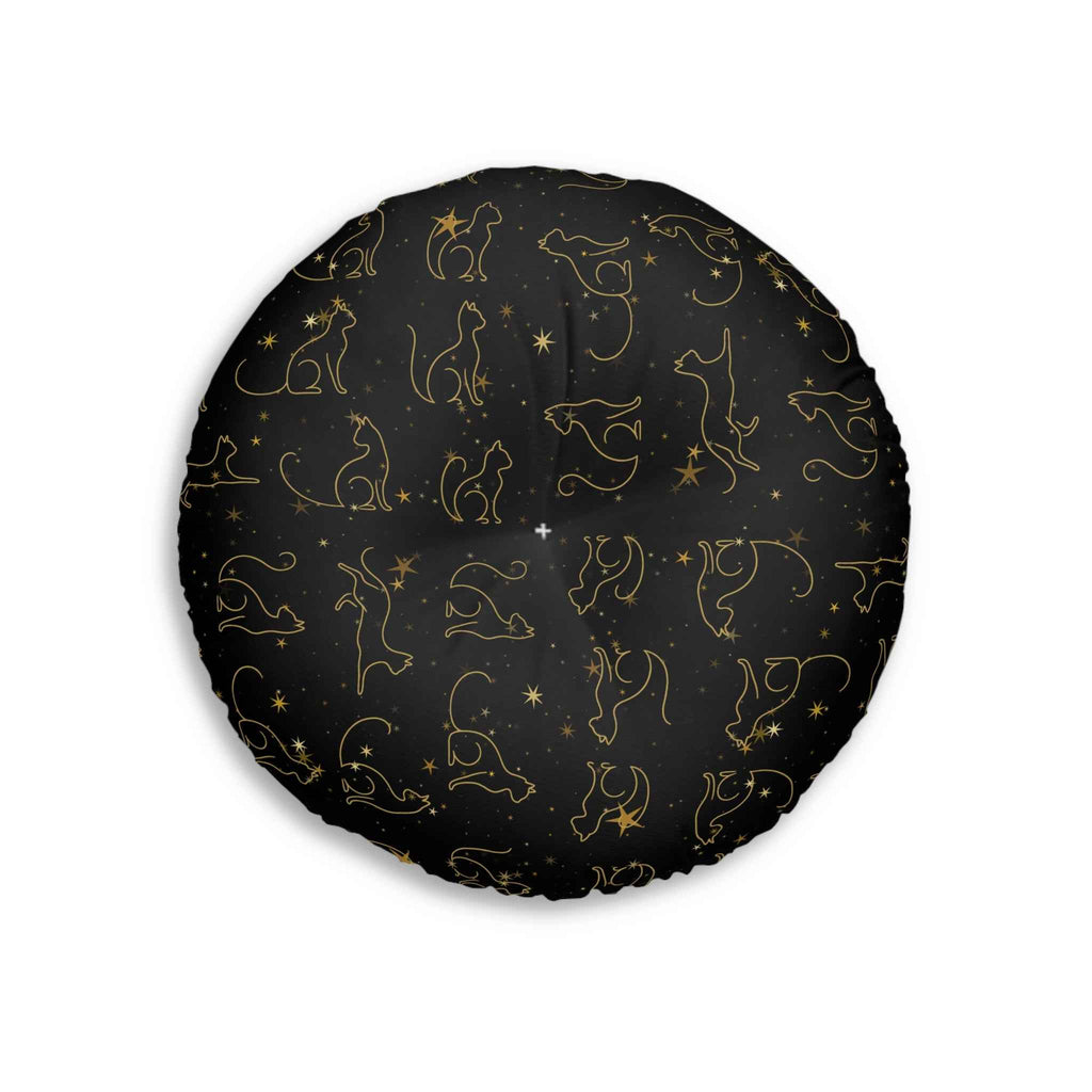 Gold Foil Line-Art Cats Tufted Floor Pillow – Black