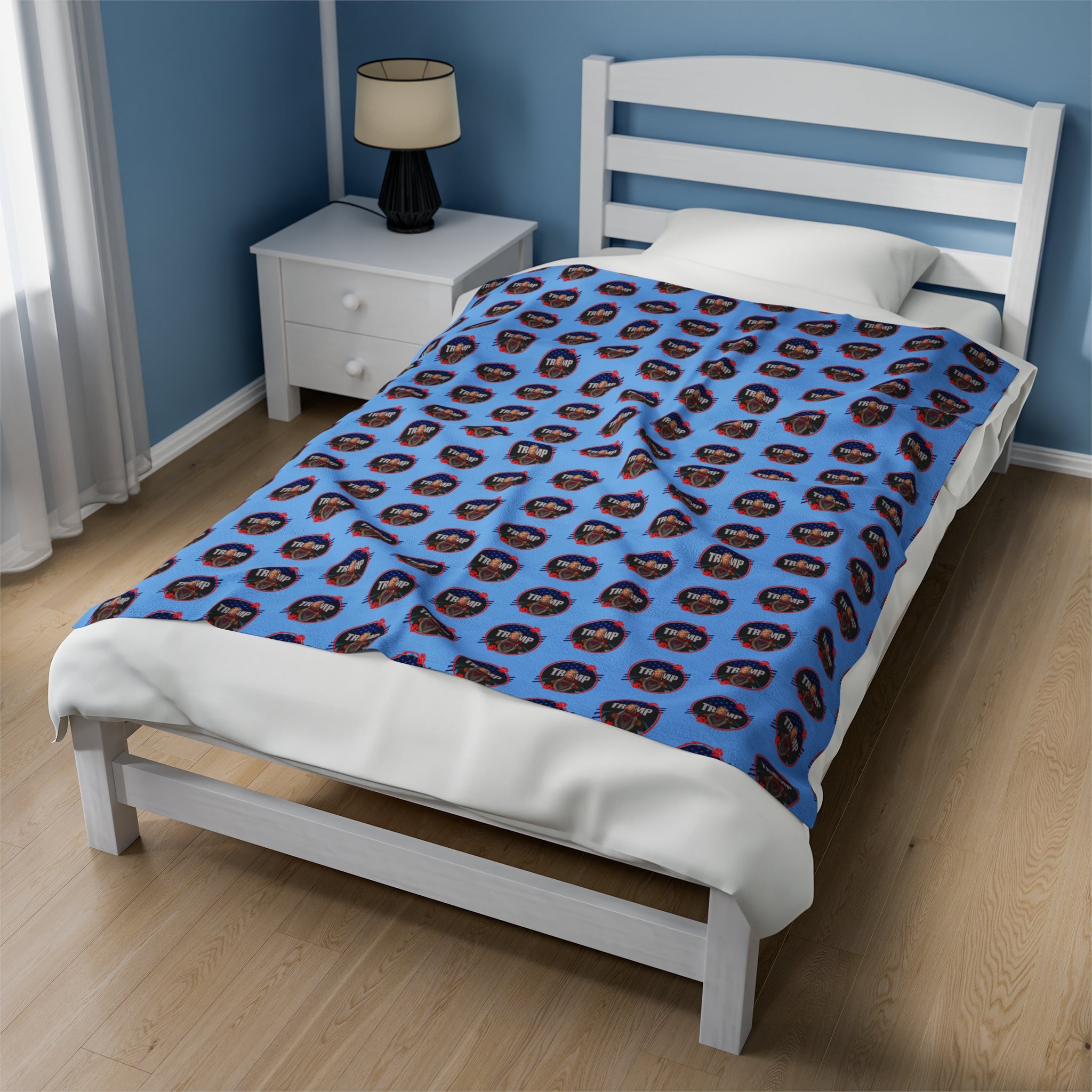 Photo depicting the ​Trump 47 Velveteen Plush Blanket from EpiAl's Shop.