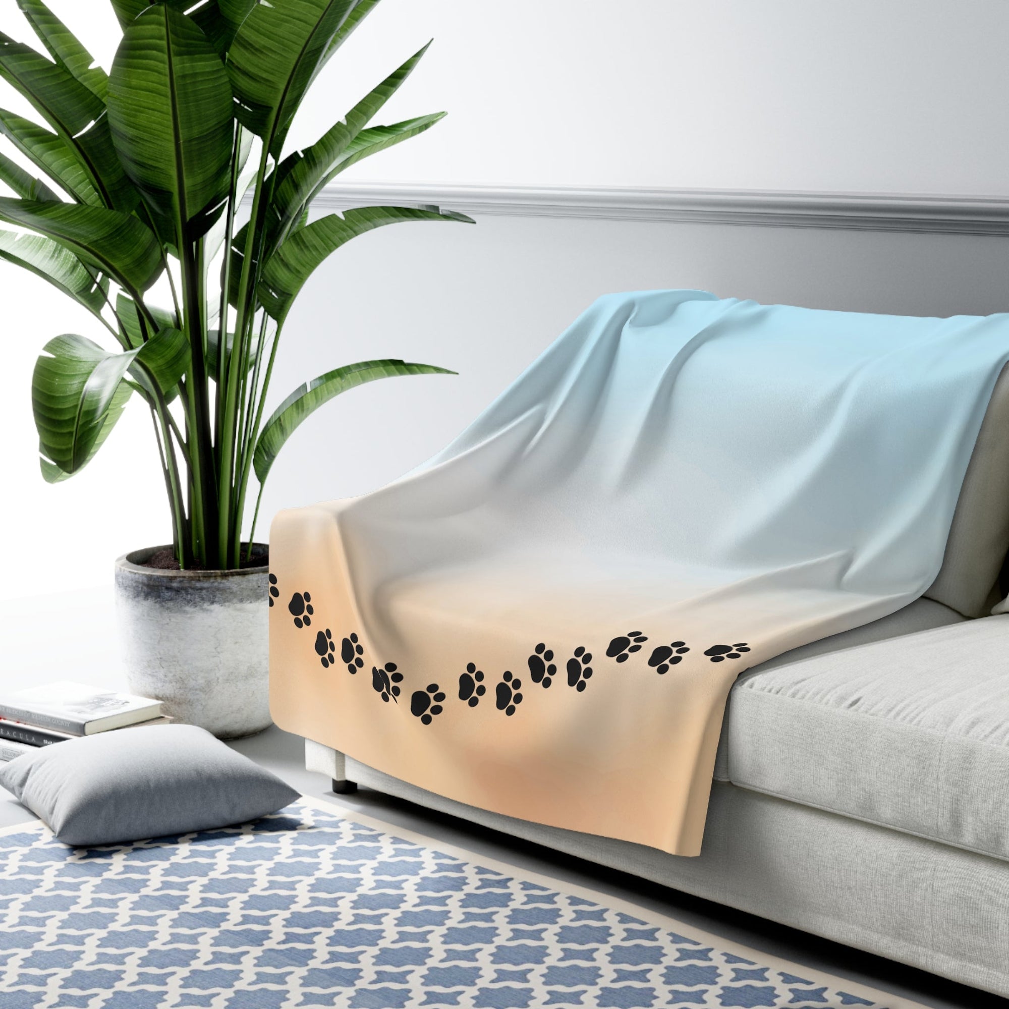 Sky & Sand Paw Print Sherpa Fleece Blanket - Cozy Pet Lover Gift Printify