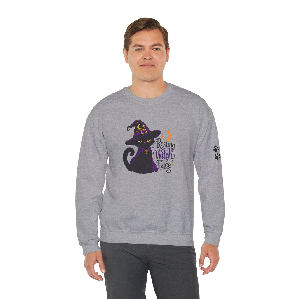 Resting Witch Face Cat Sweatshirt | Halloween Witch Cat Crewneck