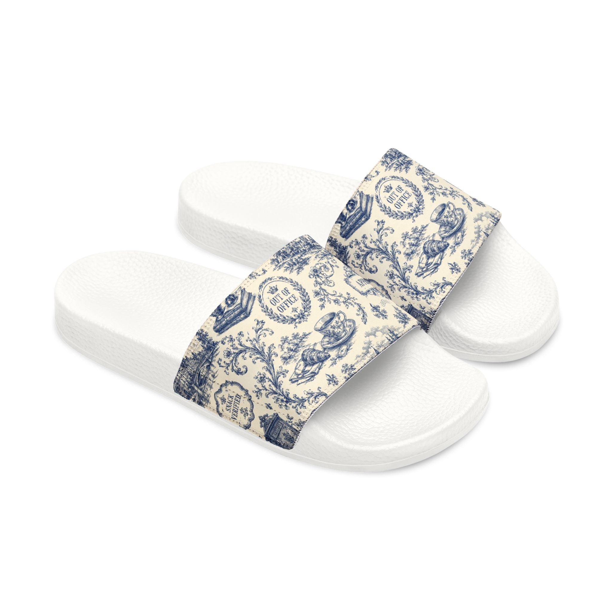 Out of Office Blue Toile Slide Sandals (Removable Strap)