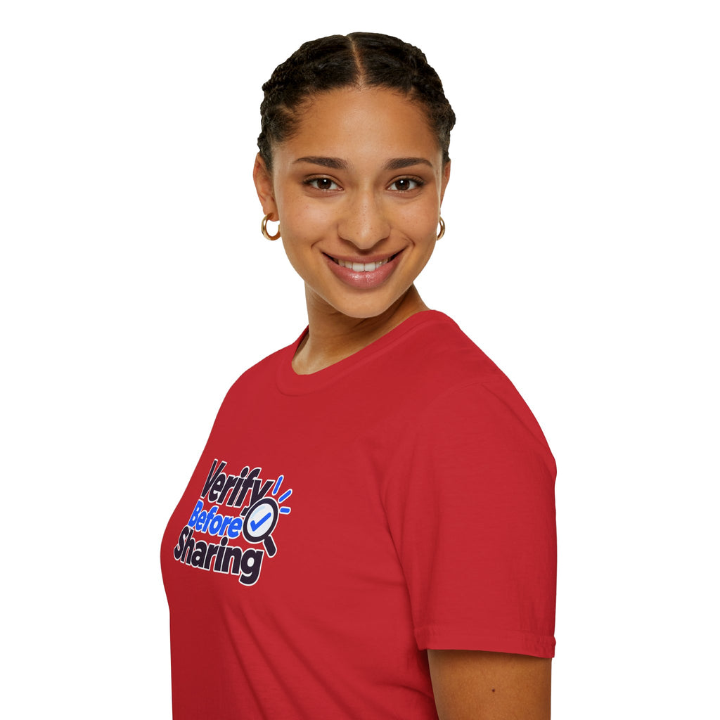 Verify Before Sharing T-Shirt | Critical Thinking & Media Literacy Graphic Tee