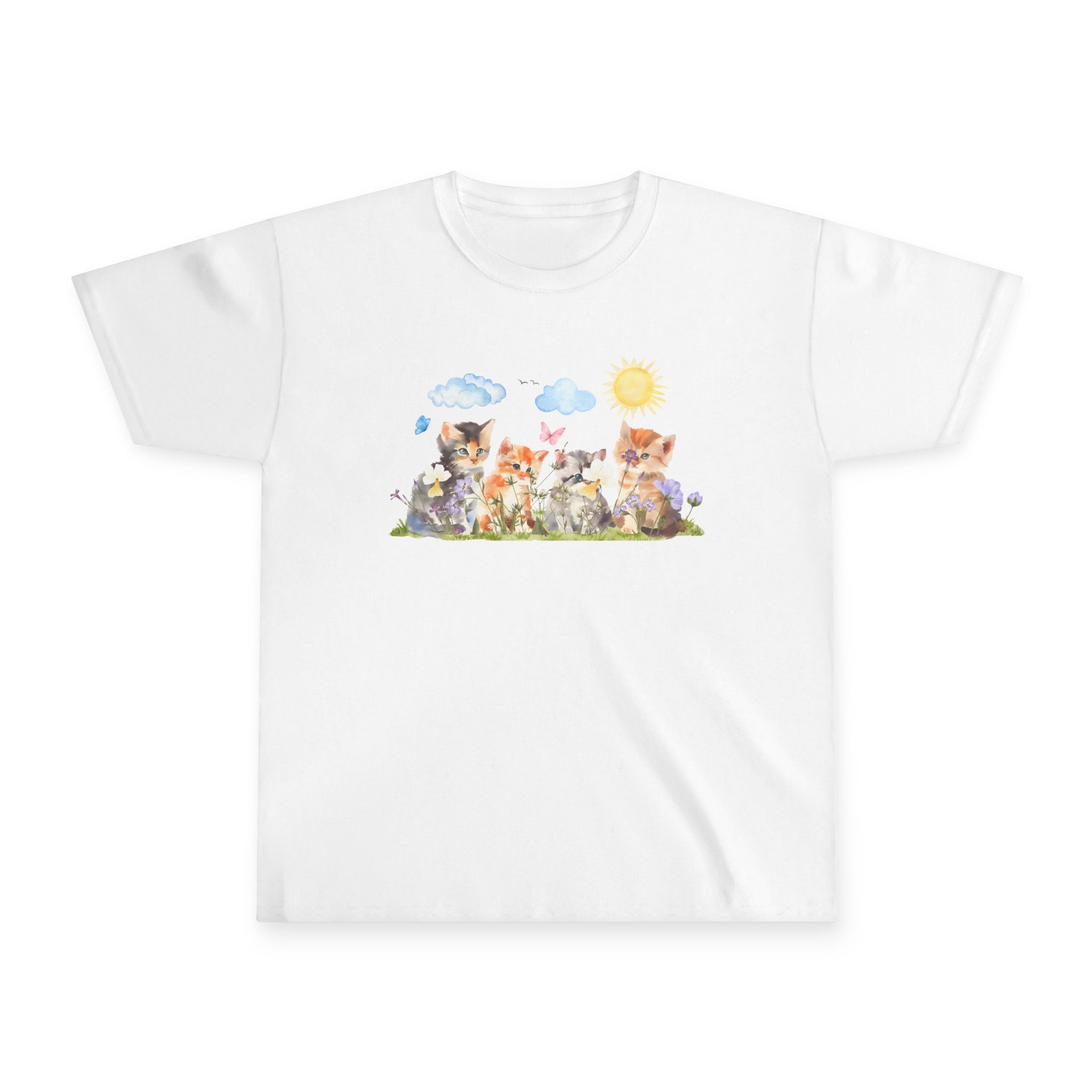 Watercolor Kittens in the Garden Kids’ T-Shirt