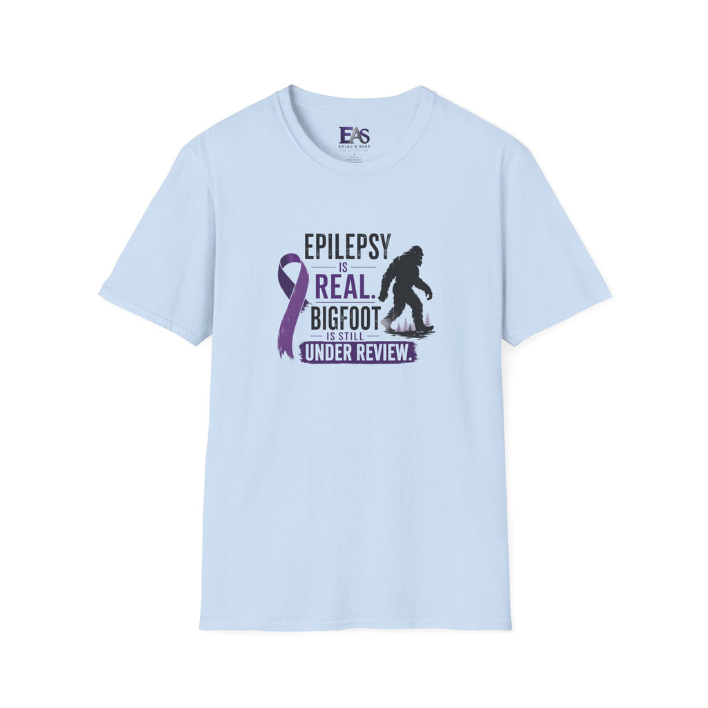 Epilepsy Awareness T-Shirt — "Epilepsy is Real" Purple Ribbon Bigfoot Design