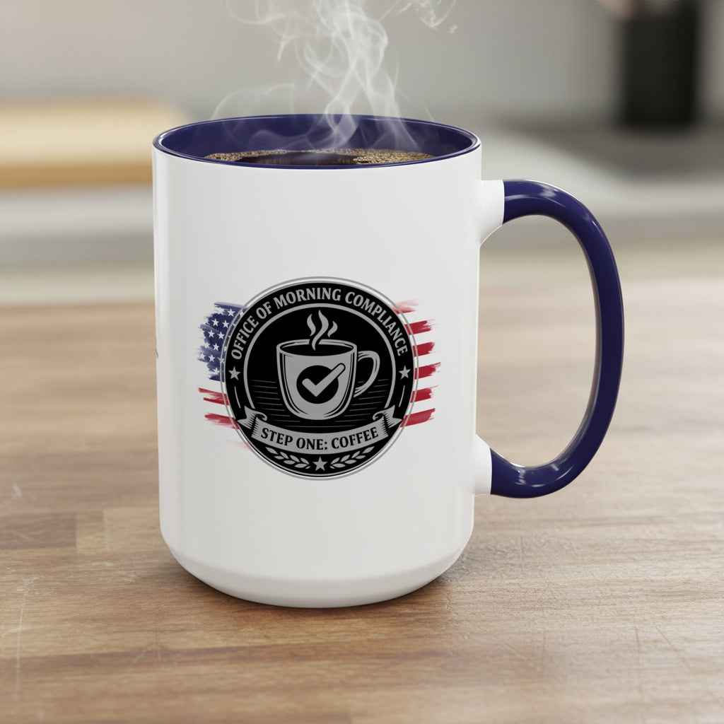 Office of Morning Compliance Coffee Mug – “Step One: Coffee” Official Seal Cup