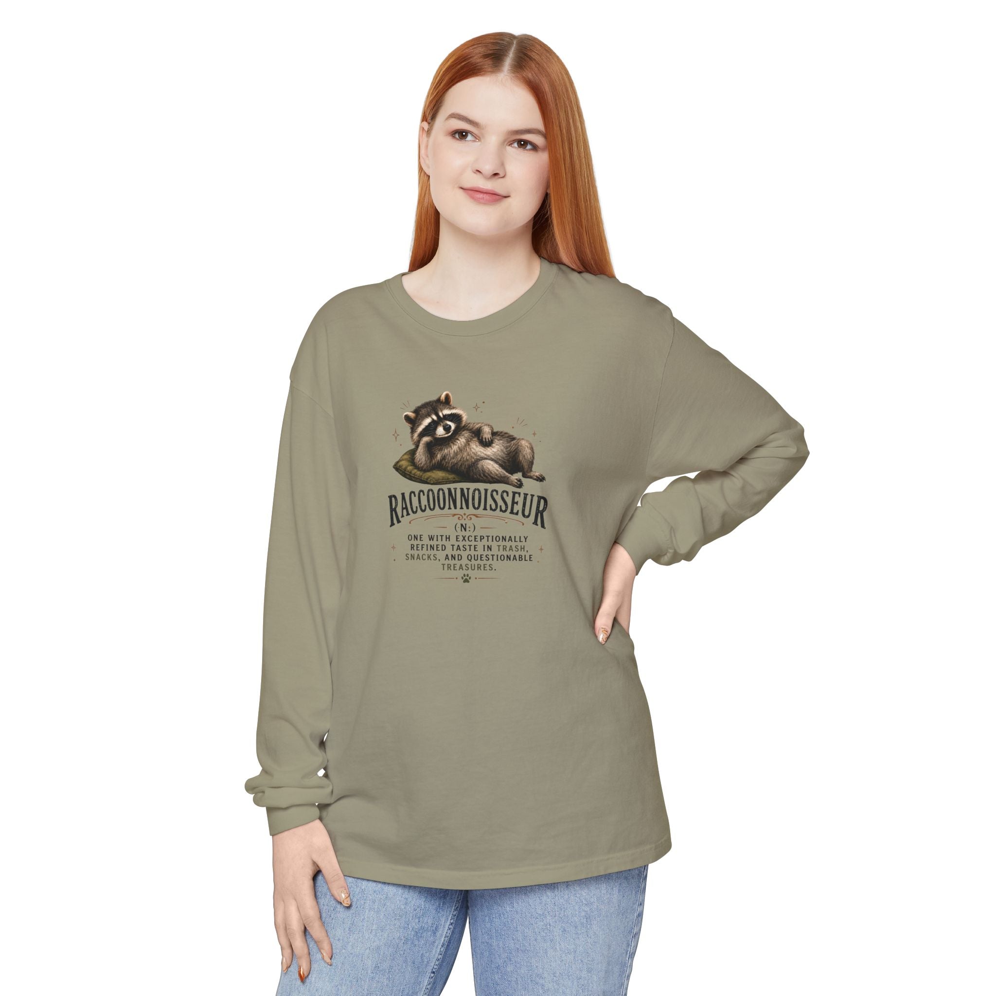 Raccoonnoisseur Garment-Dyed Long Sleeve Shirt | Funny Raccoon Graphic Tee