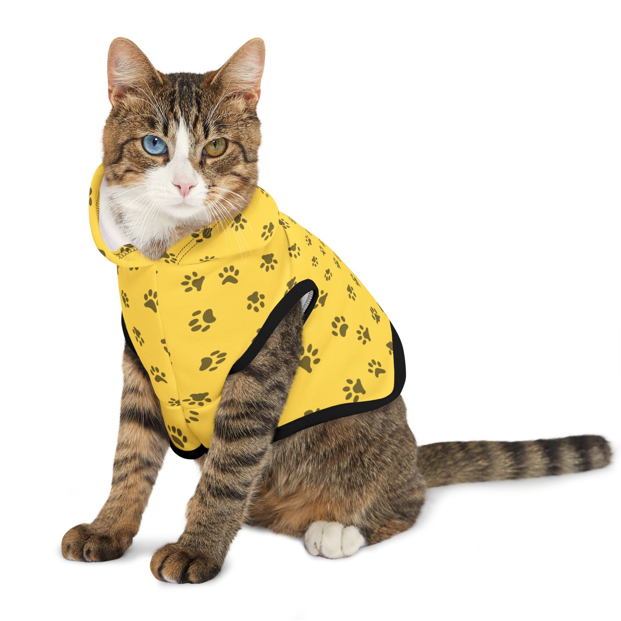 Photo depicting the ​Yellow Paw Prints Pet Hoodie from EpiAl's Shop.