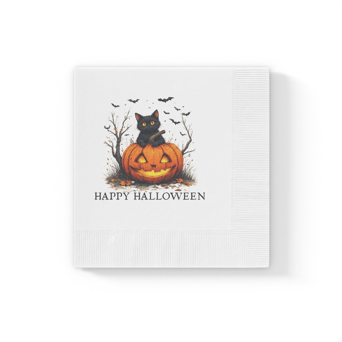 Halloween Themed Napkins with Cat and Pumpkin Design