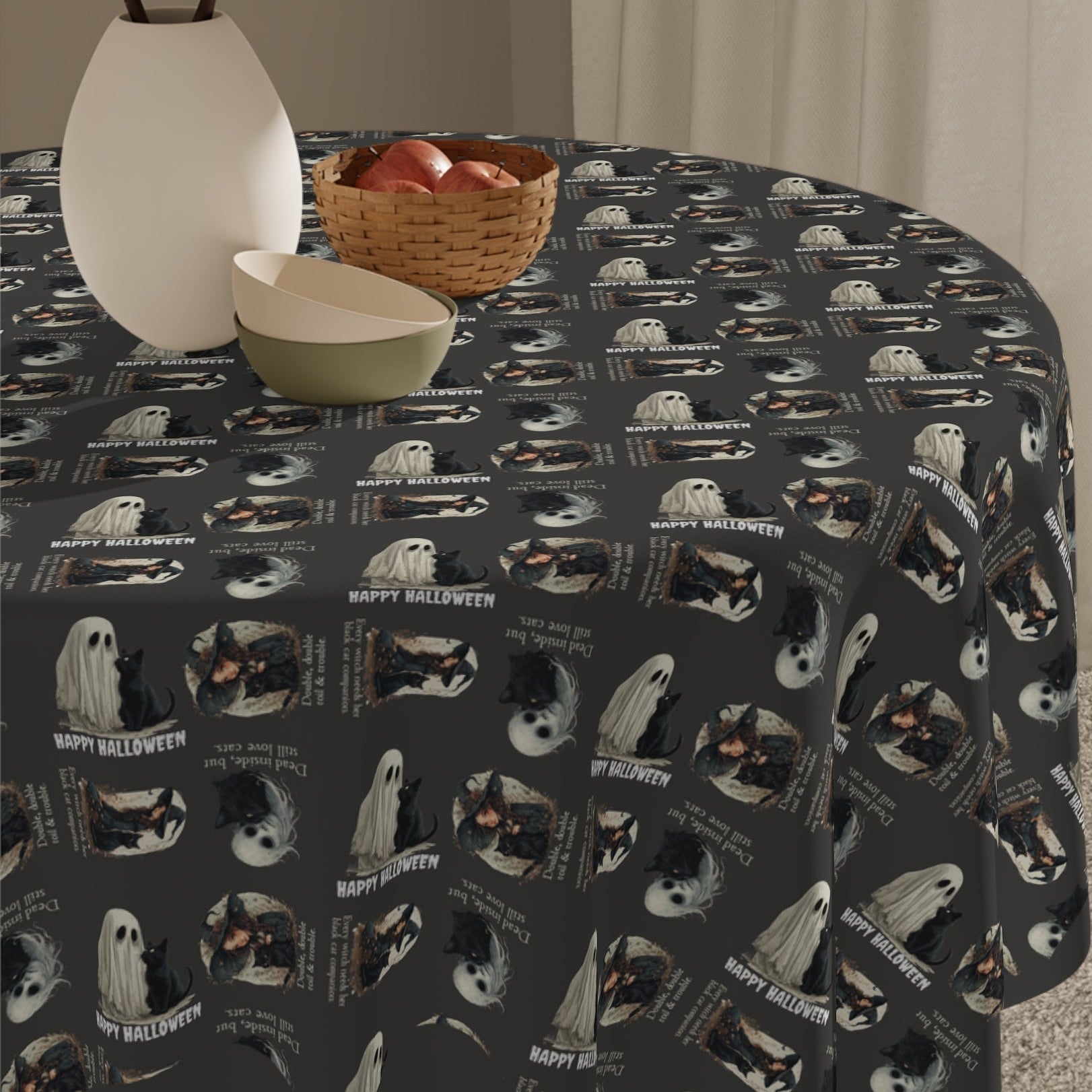 Halloween Cat Pattern Tablecloth, Holiday Entertaining Style