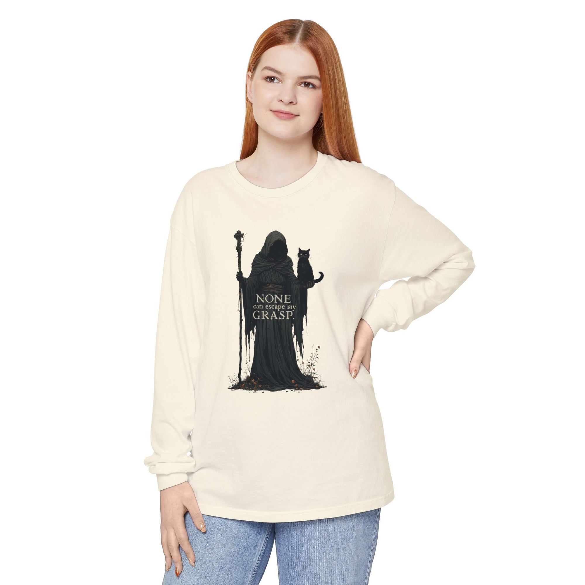 Grim Reaper with Cat Long Sleeve T-Shirt
