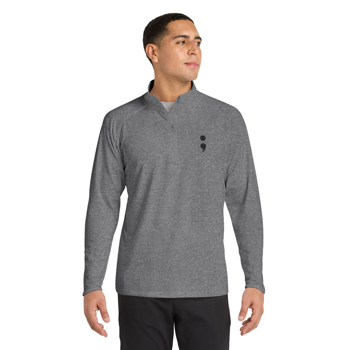 Semicolon Suicide Awareness Embroidered Quarter-Zip Pullover