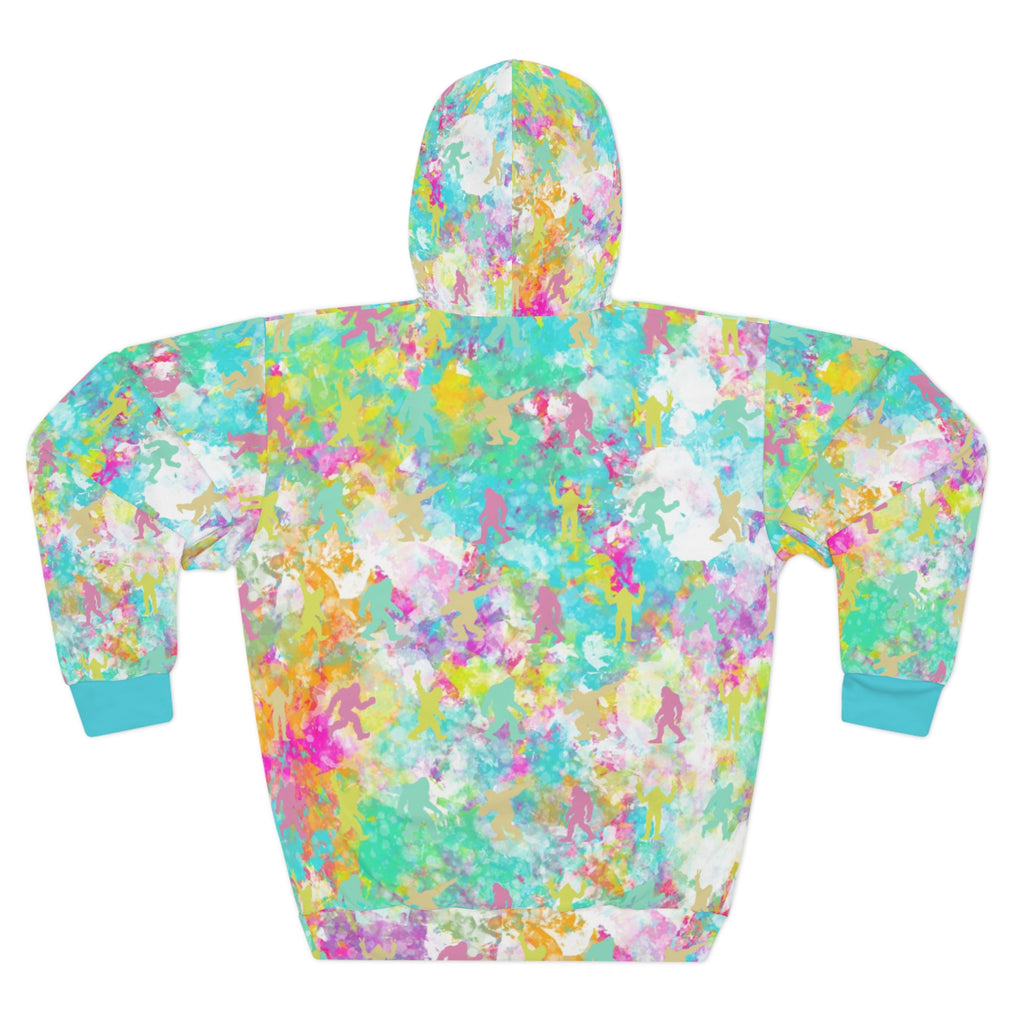 Hide & Squatch Tie-Dye Hoodie | Colorful Hidden Bigfoot All-Over Print