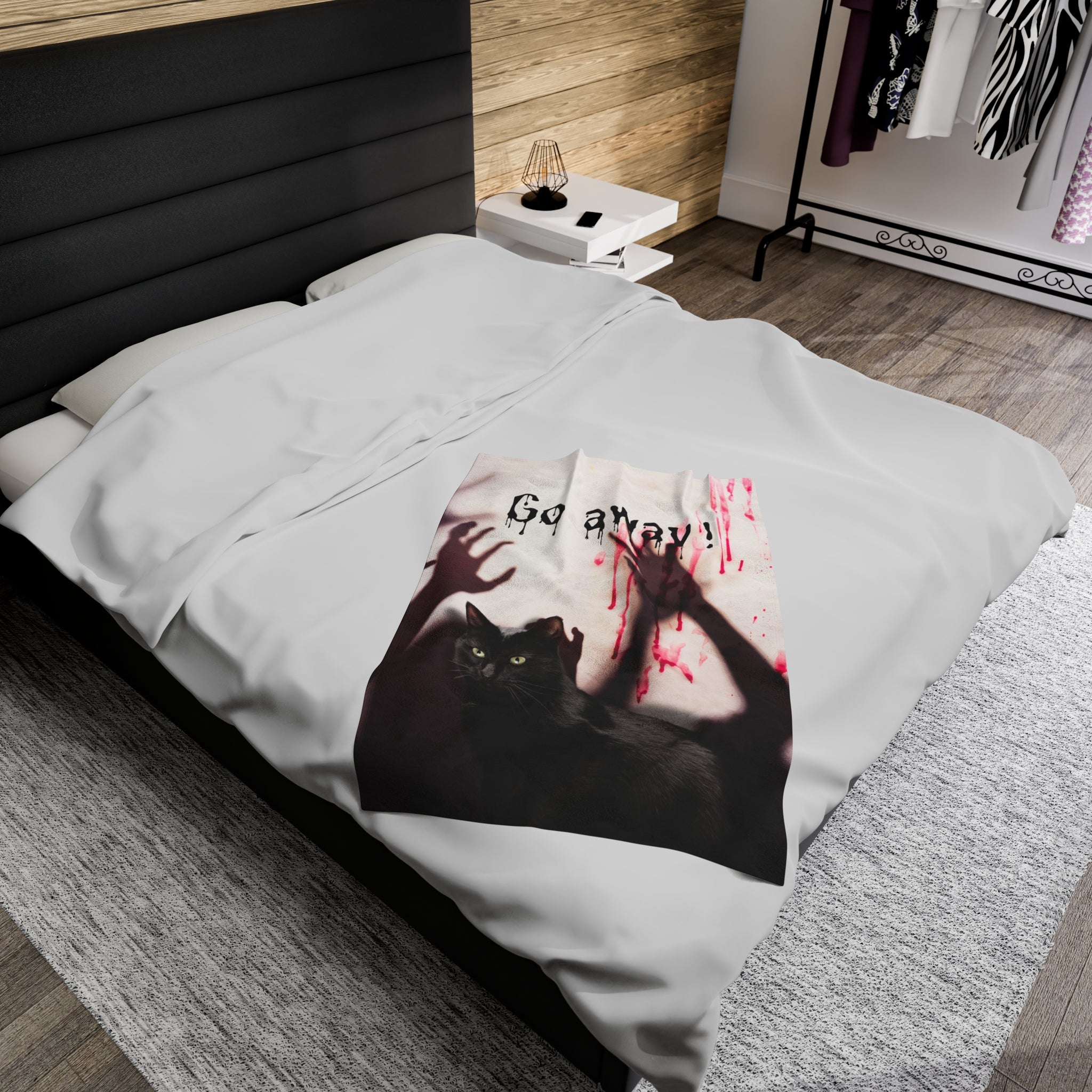 Photo depicting the ​Go Away Velveteen Plush Blanket from EpiAl's Shop.