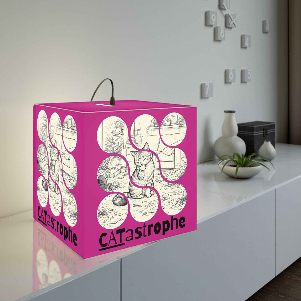 CATastrophe Cat Cube Lamp – Funny Cat Lover Accent Lamp