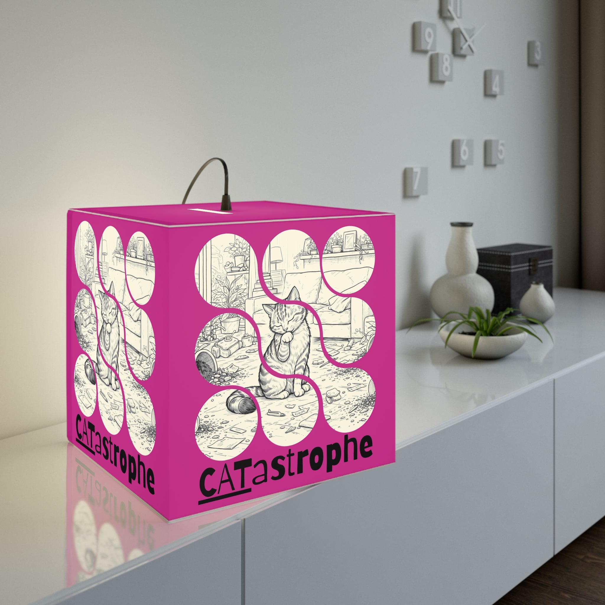 CATastrophe Cat Cube Lamp – Funny Cat Lover Accent Lamp